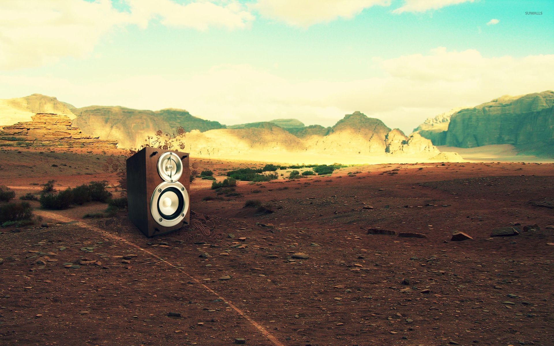 1920x1200 Speaker box in the desert wallpaper