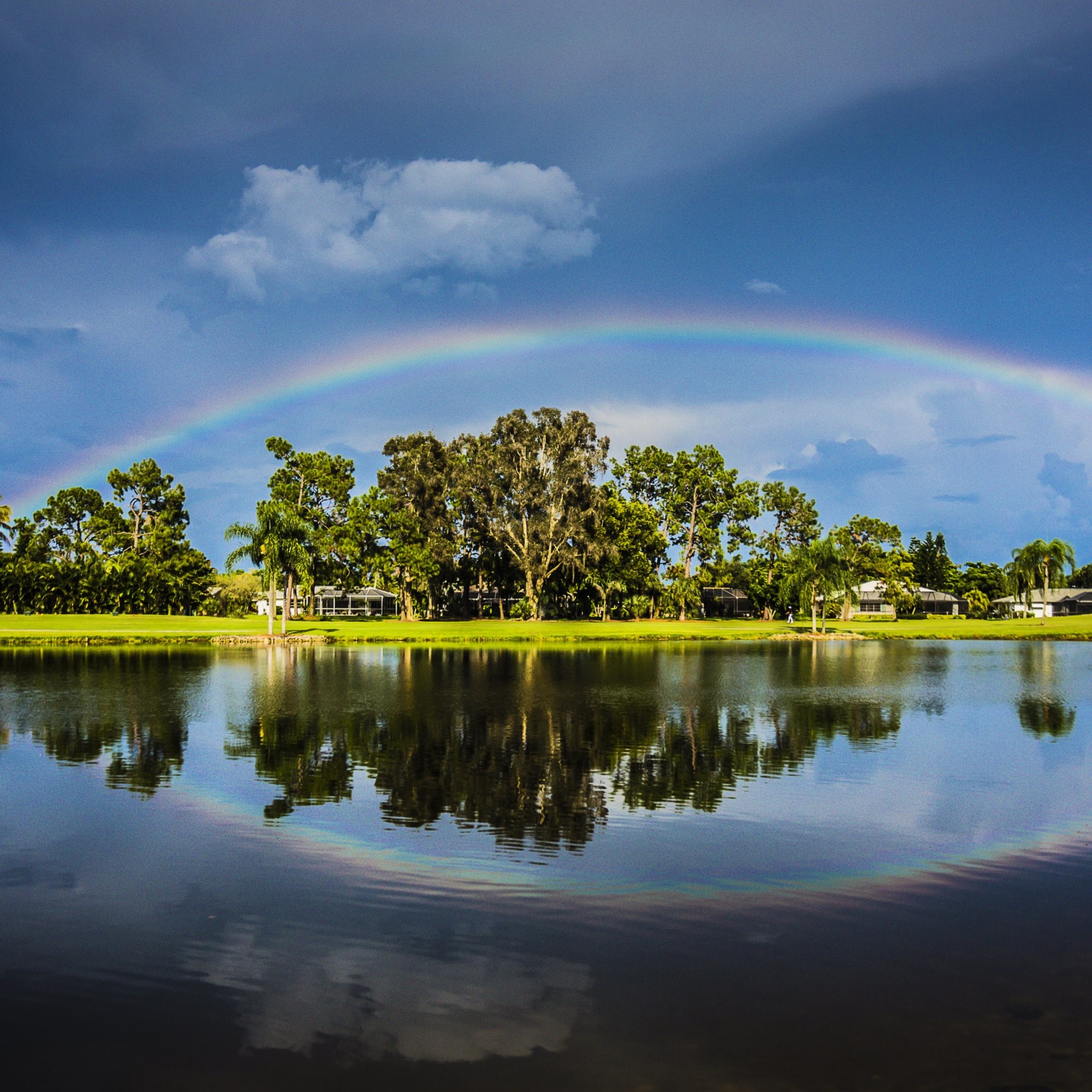 2048x2048 4K HD Wallpaper: Rainbow over the golf course