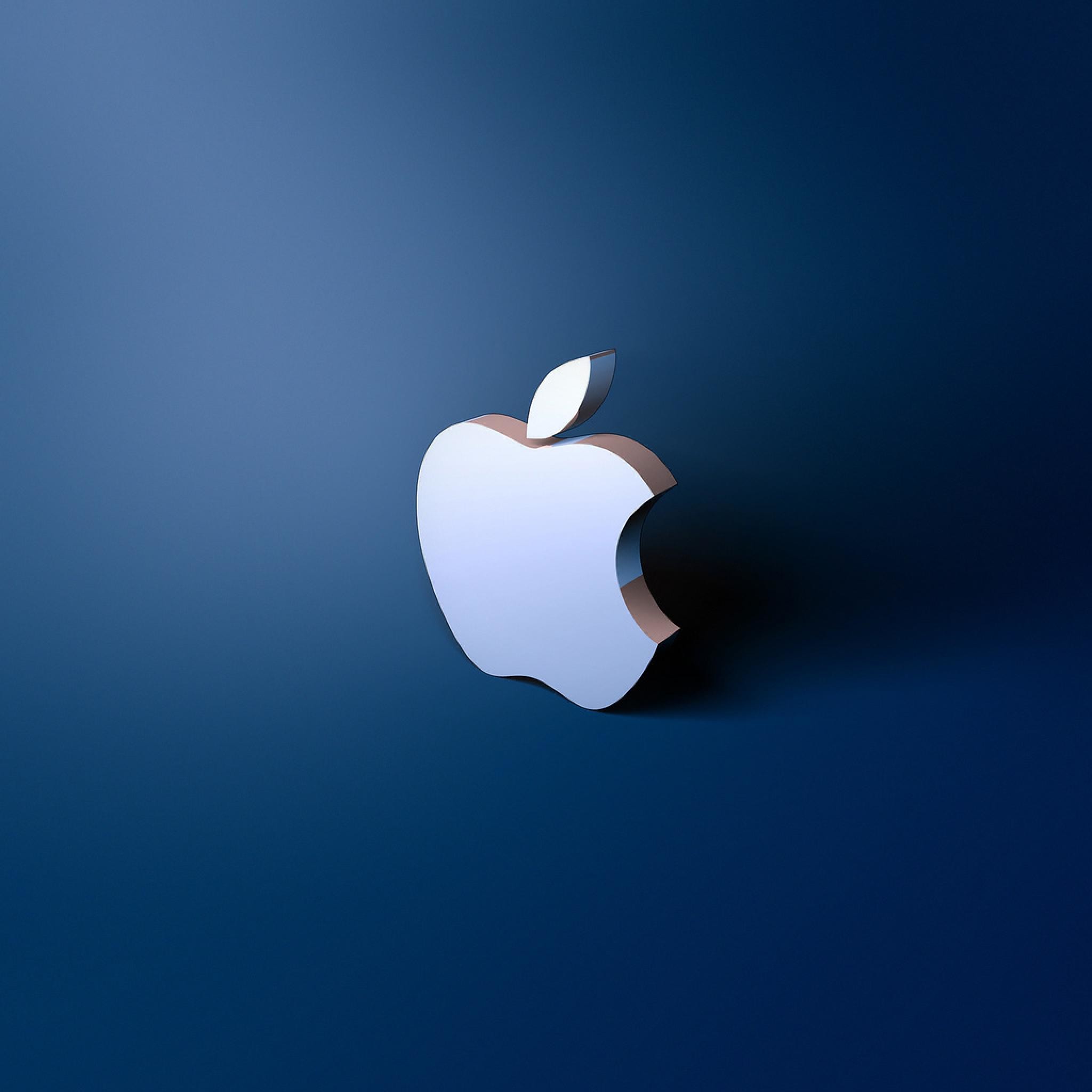 2048x2048 blue metallic and shiny apple logo ipad iphone hd wallpaper