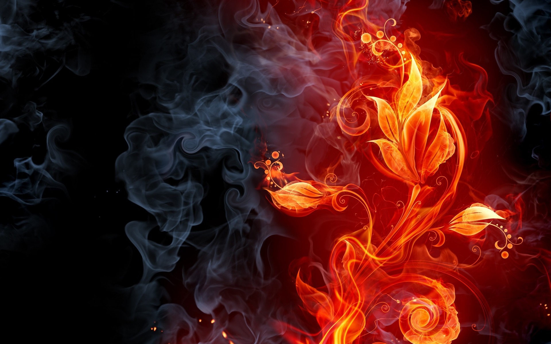 1920x1200 Abstract fire flames smoke flowers cg digital art color .