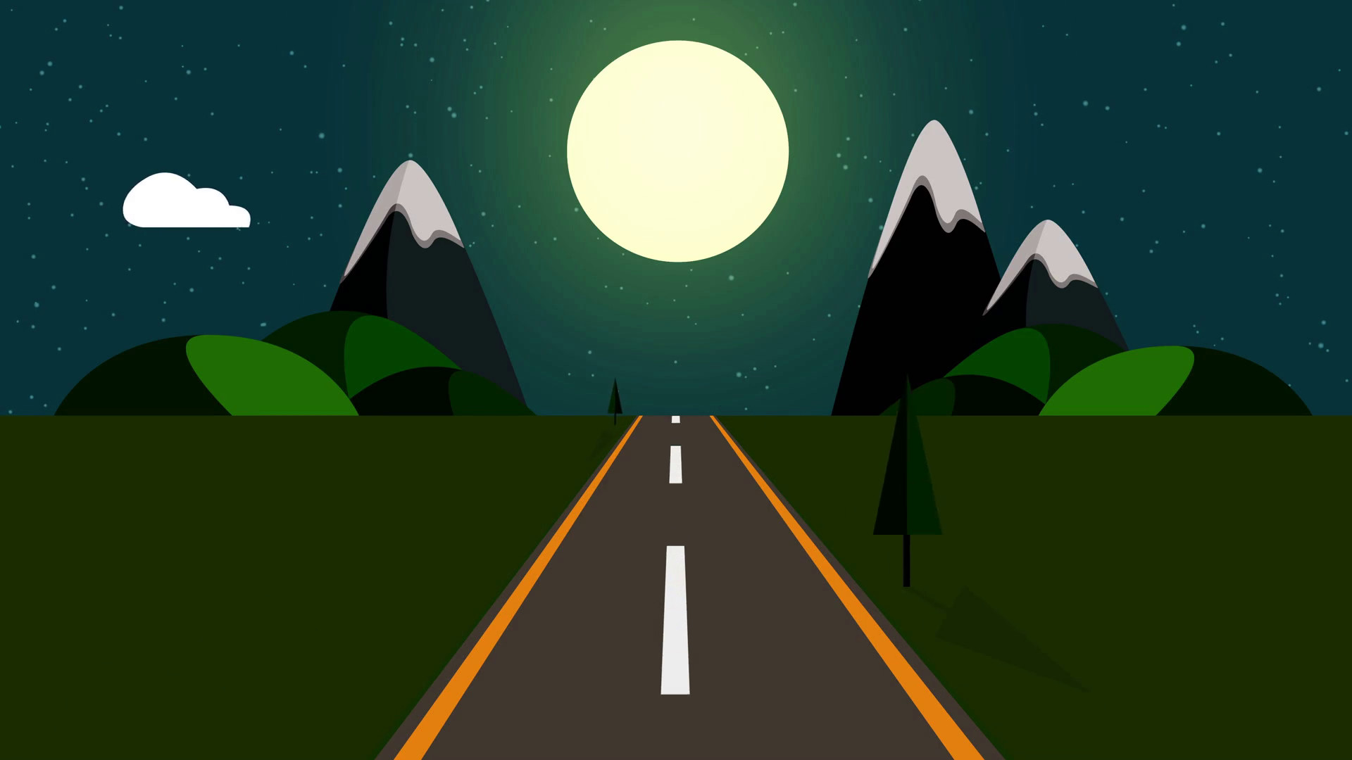 1920x1080 ride through a cartoon highway seamless loop. Animated road at night with  starry sky and