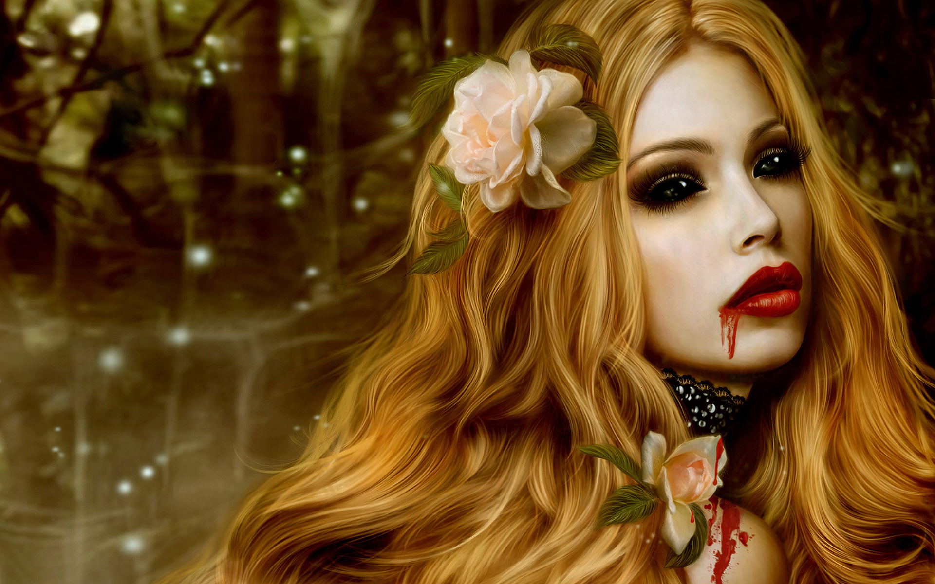 1920x1200 Dark horror fantasy gothic vampire women blonde blood face wallpaper |   | 30458 | WallpaperUP