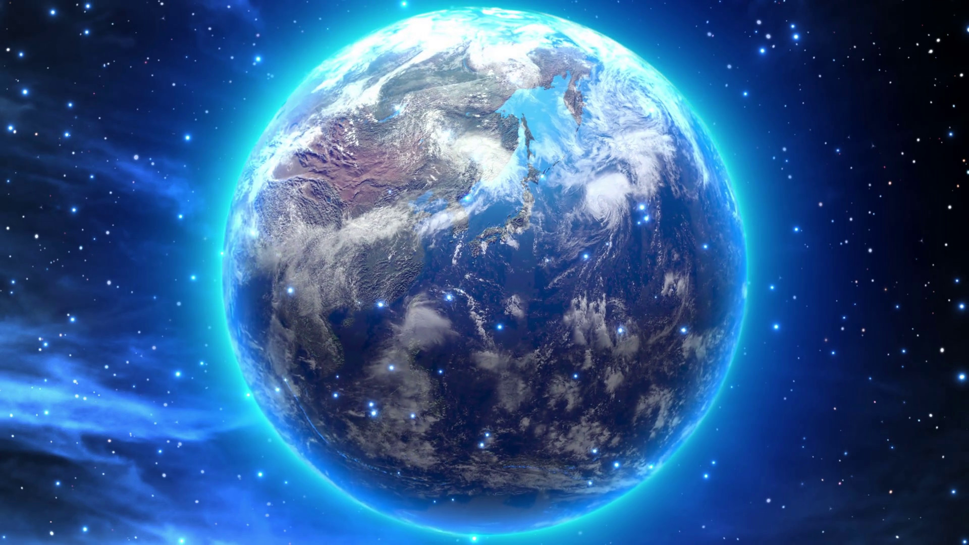 1920x1080 Rotating Dreamy Earth with Bright Blue Aura and Glow | Space Fantasy  Seamless Looping Motion Background
