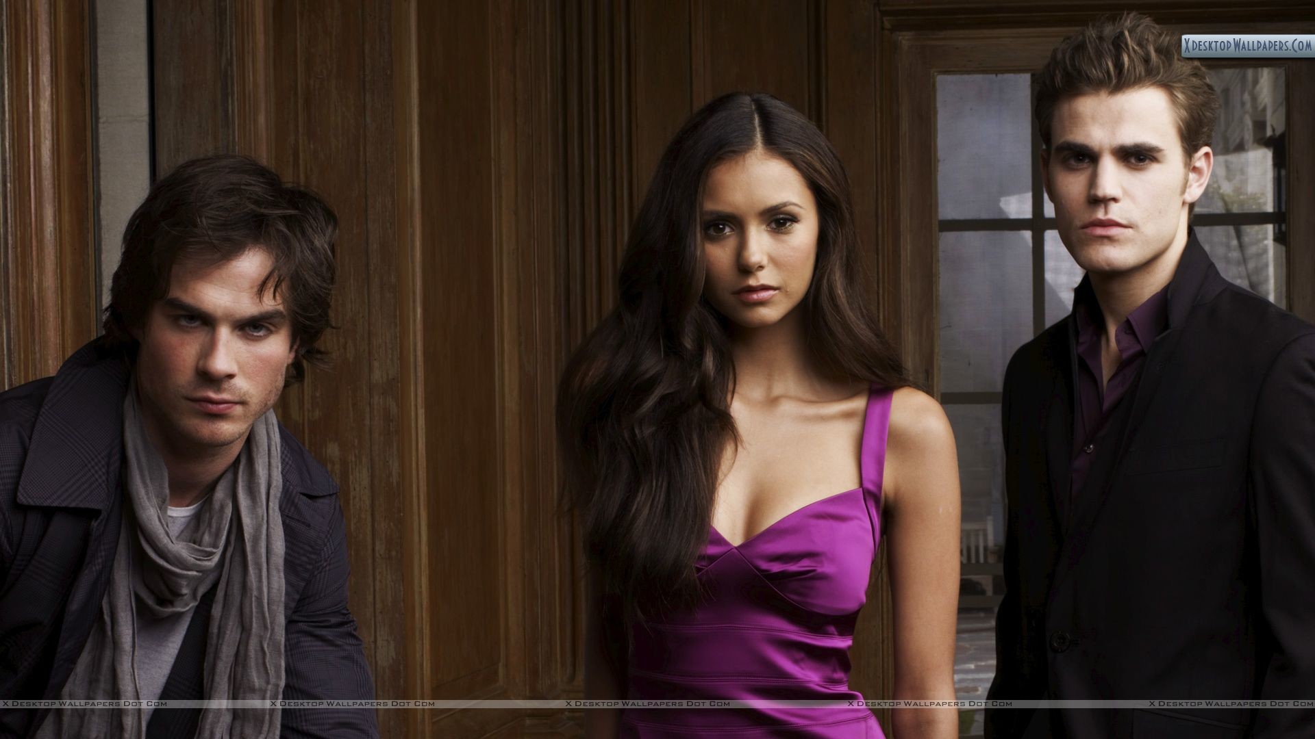 1920x1080 You are viewing wallpaper titled "Damon Elena Stefan Standing in TV Series Vampire  Diaries" ...