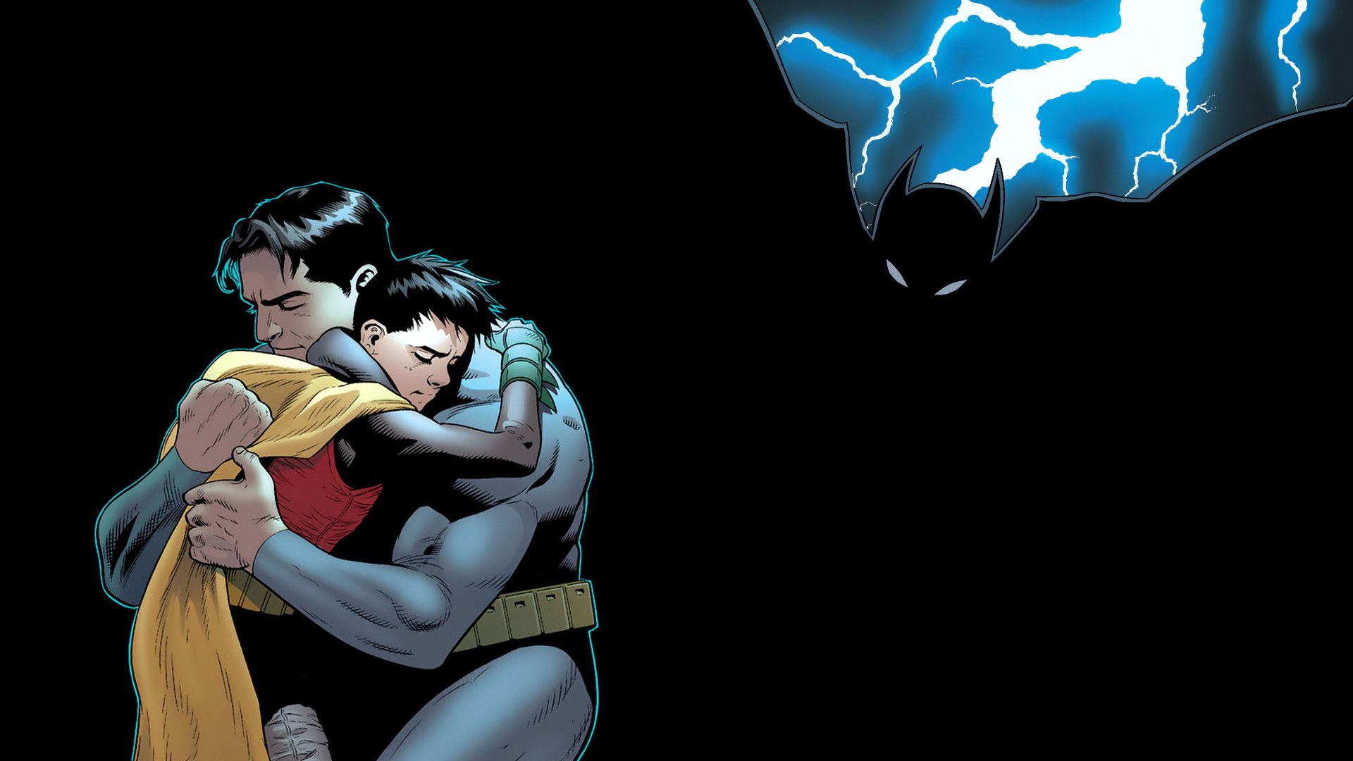 1920x1080 Batman Robin Hug Embrace Lightning Black DC-comics wallpaper .