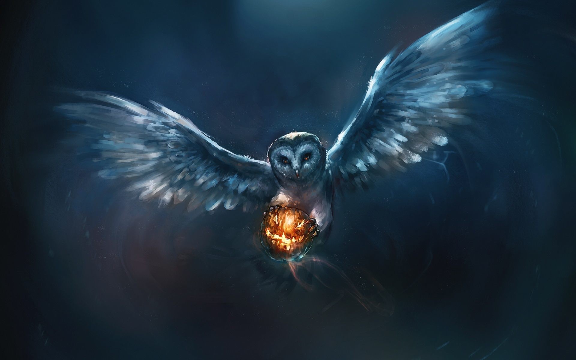 1920x1200 Owl Painting and Fire Ball HD Wallpaper