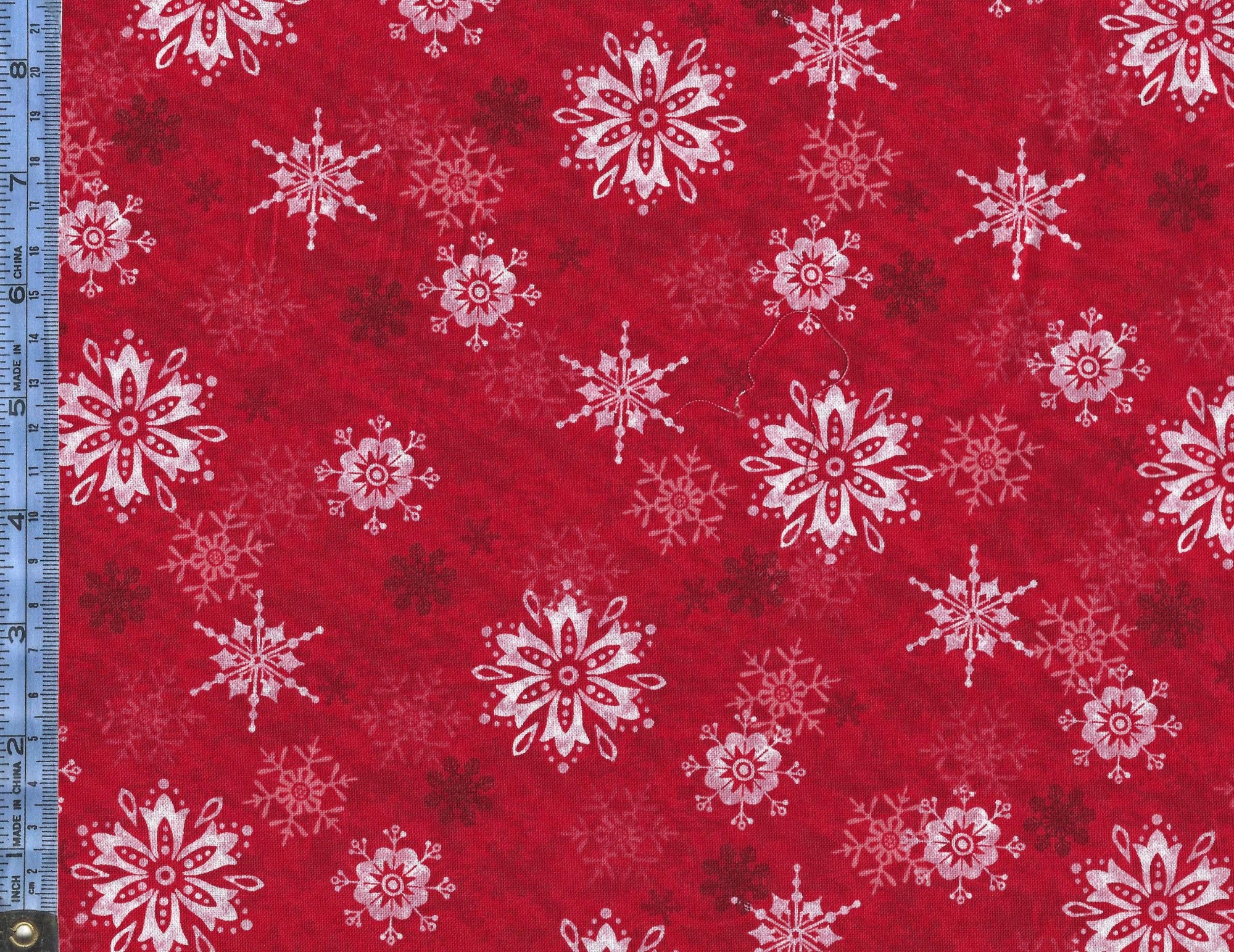 2000x1543 Winter Joy - (3801-88) white dark red and pink snowflakes on red