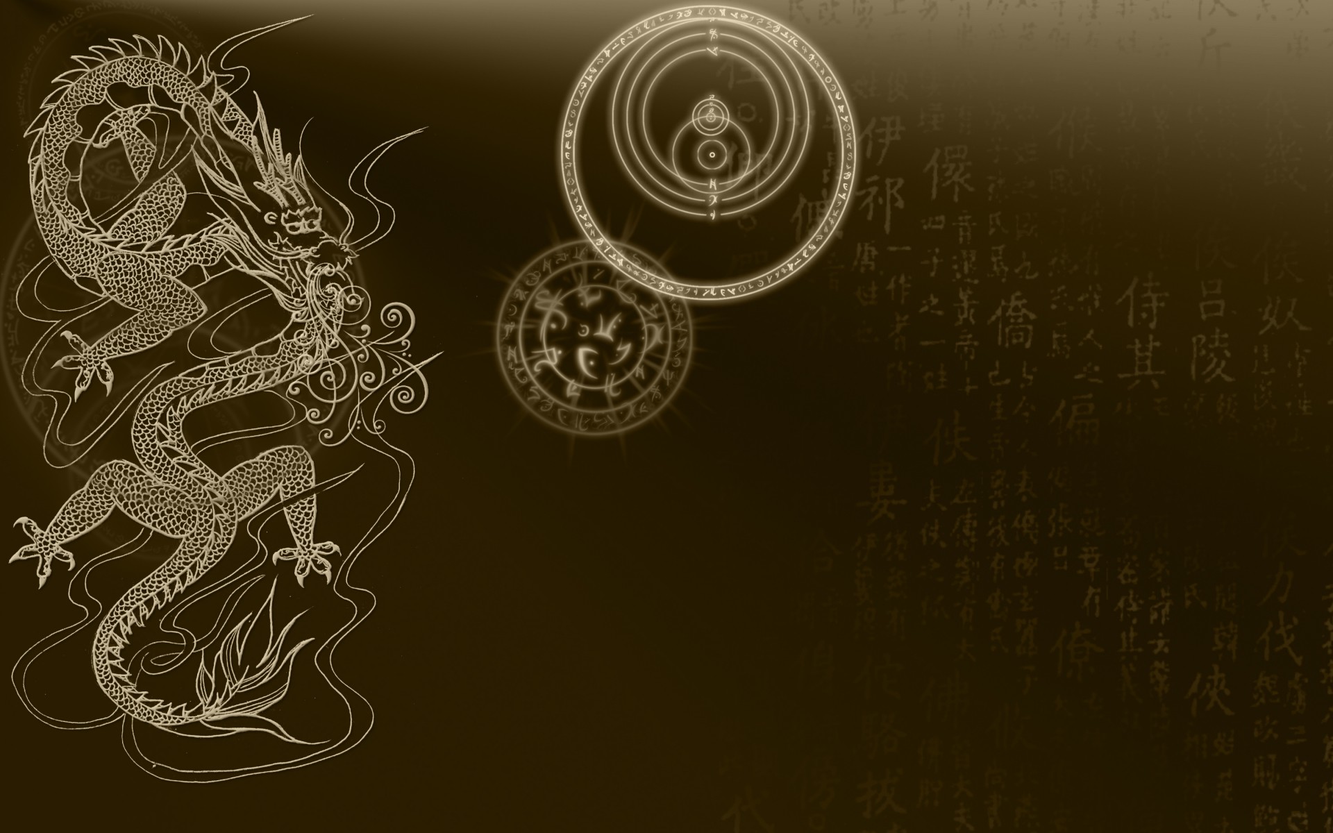 1920x1200 Chinese Dragon Drawing in brown