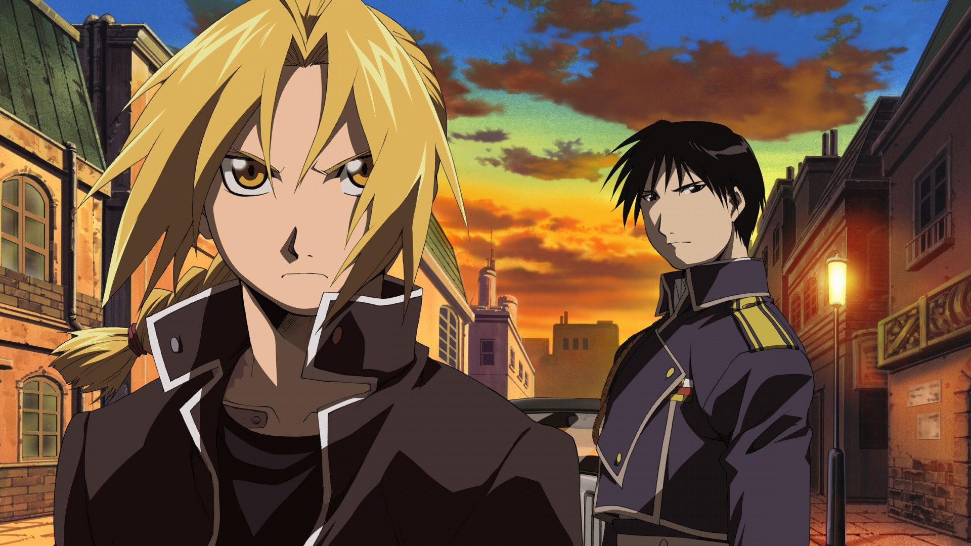 1920x1080  Wallpaper anime, roy mustang and edward elric, guys, look, street