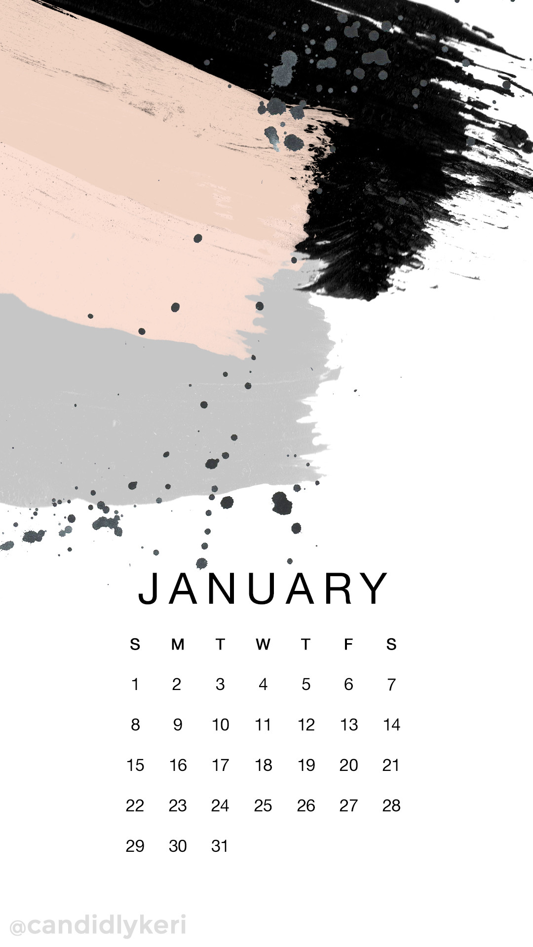 1080x1920 paint strokes black grey/gray and pink January calendar 2017 wallpaper you  can download for