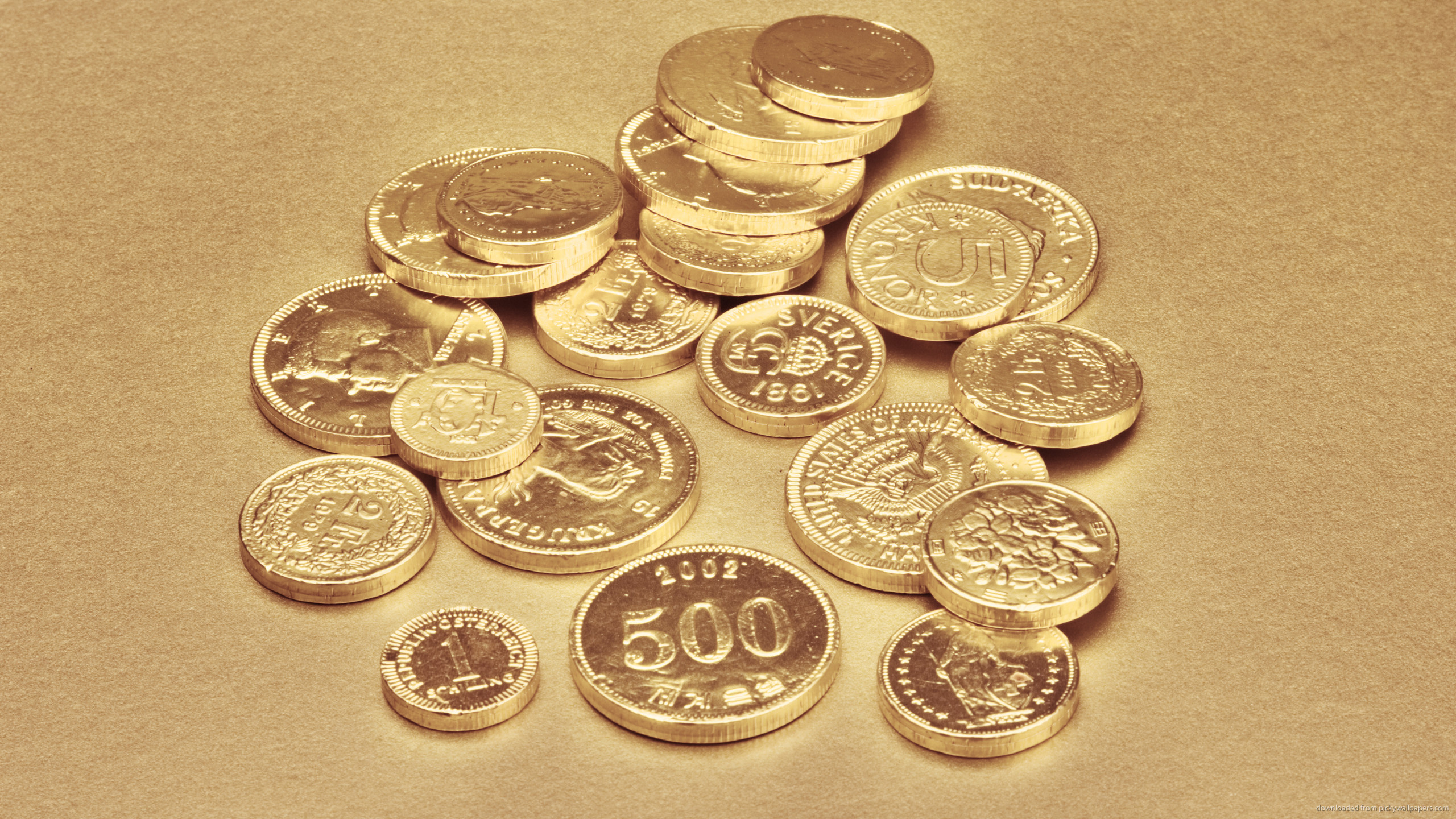 2560x1440 Coins tinted gold for 