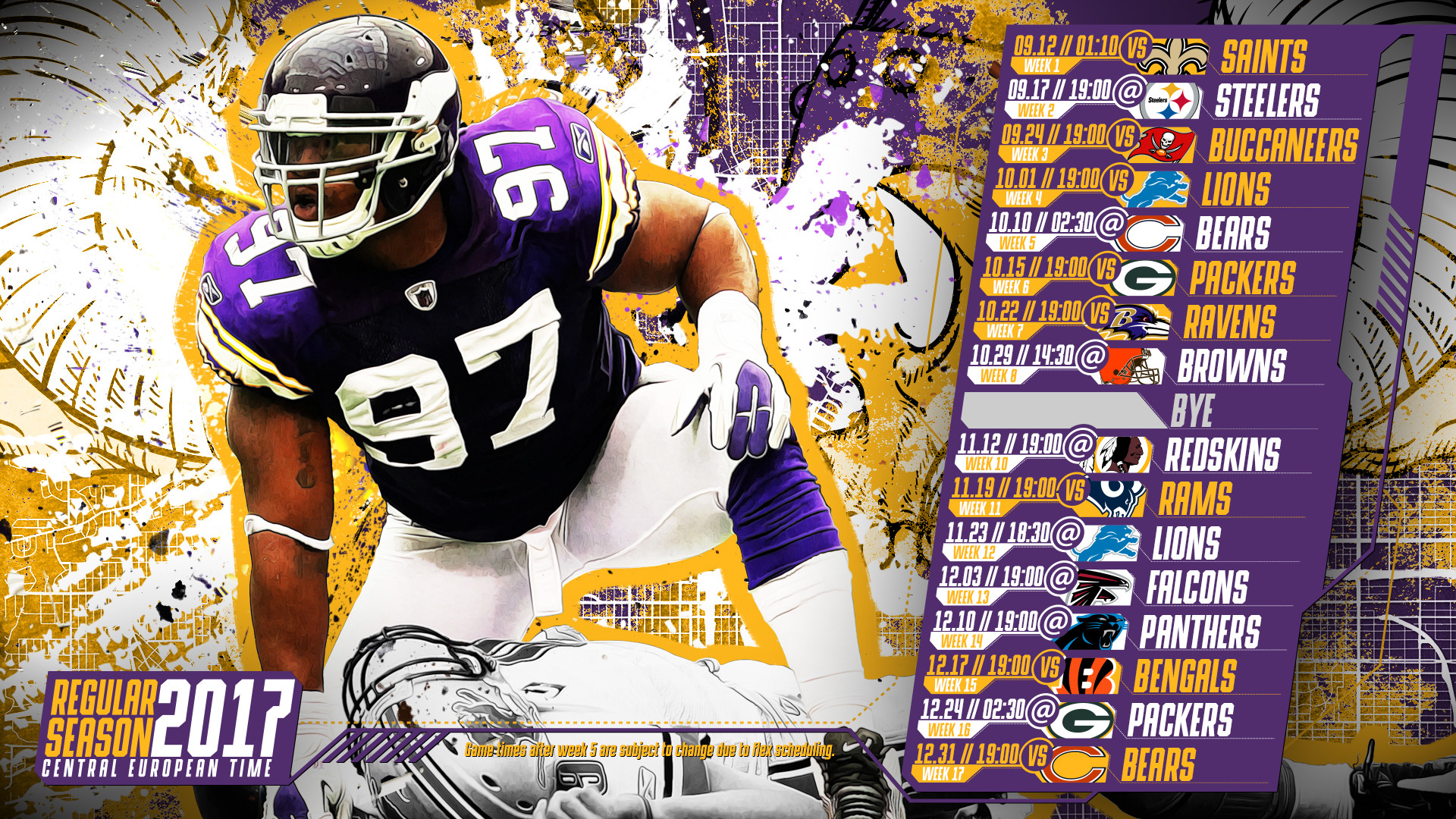 1920x1080 Schedule wallpaper for the Minnesota Vikings Regular Season, 2017 Central  European Time. Made by