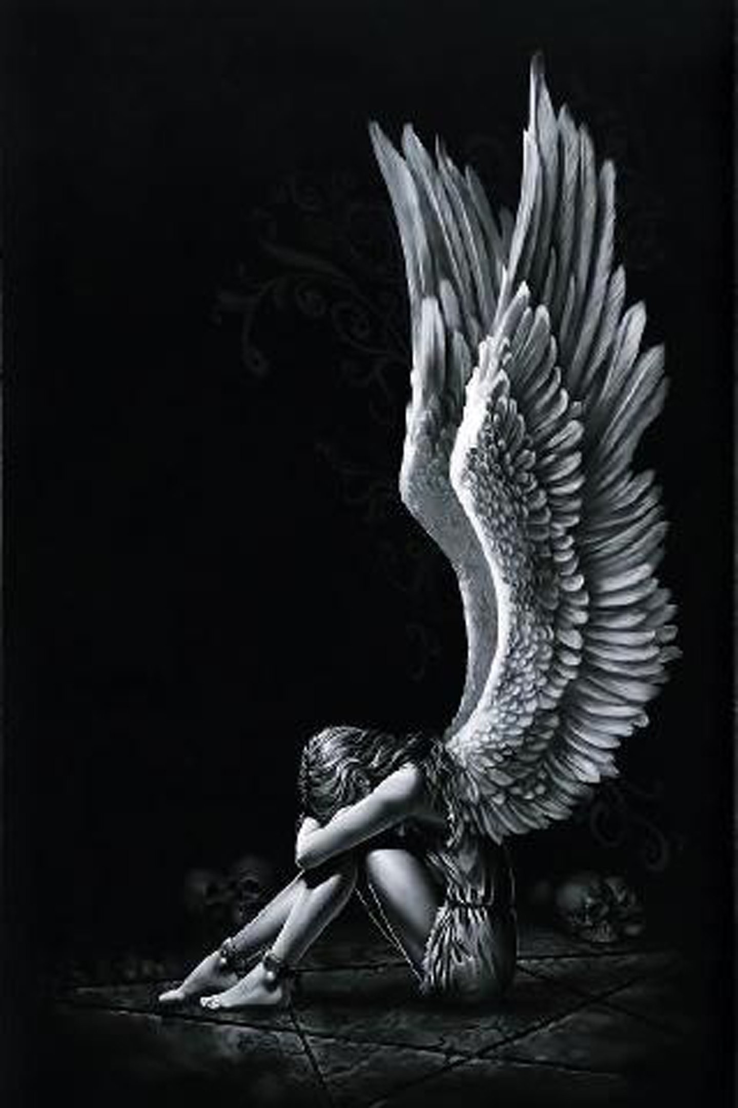 1440x2160 Angel girl wings fantasy alone light black white wallpaper |  |  571221 | WallpaperUP
