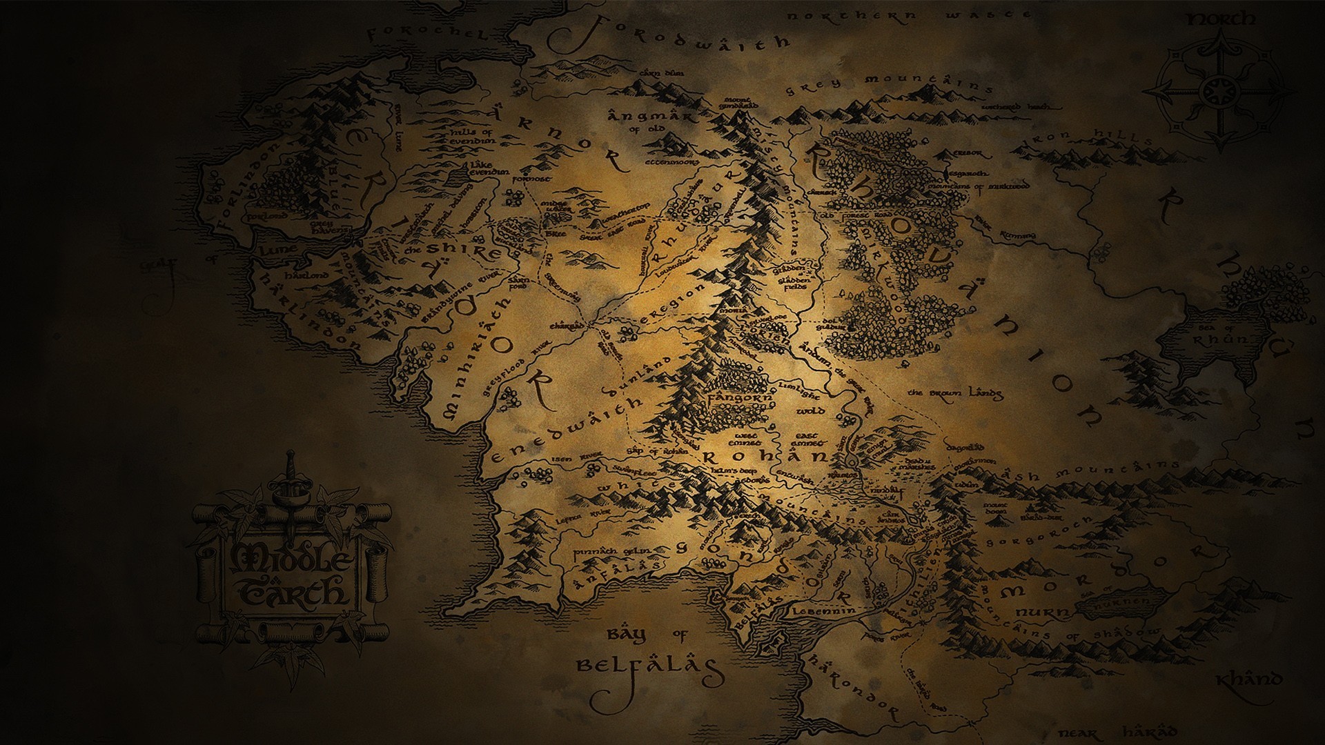 1920x1080 Middle-earth map - The Lord of the Rings HD Wallpaper 