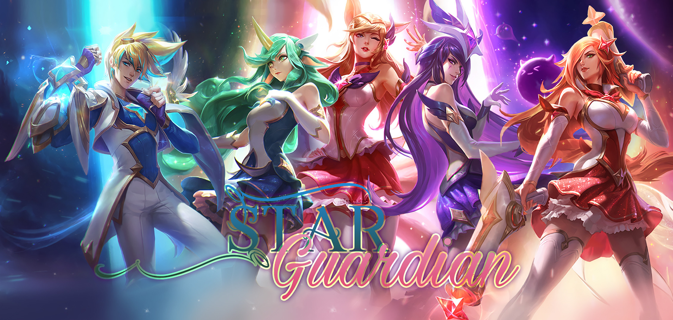 2266x1080 Star Guardian Ahri, Soraka, Miss Fortune, Syndra & Ezreal by Niamesis HD  Wallpaper