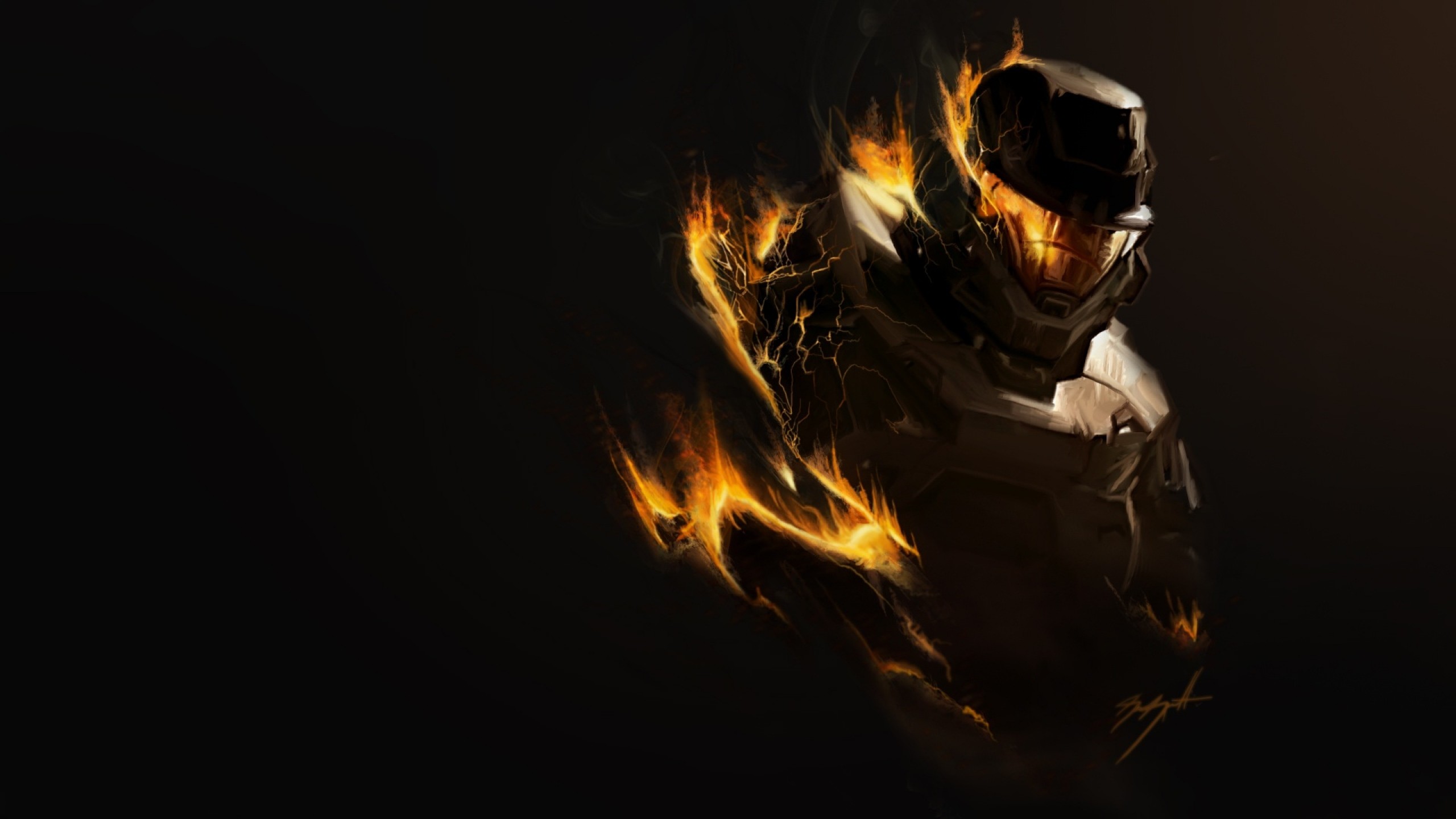 2560x1440 Preview wallpaper halo, fire, soldier, armor 