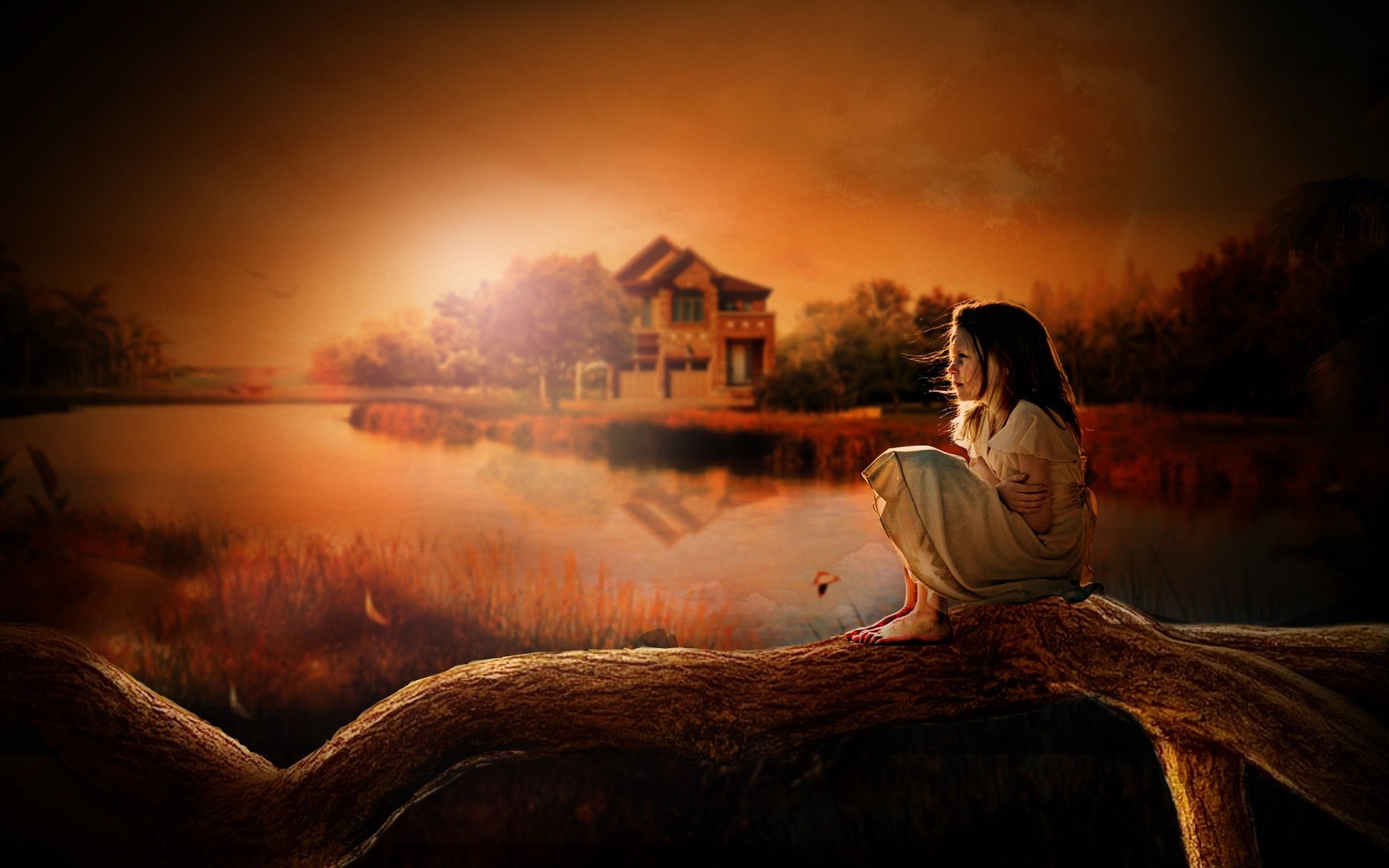 1920x1200 Innocent alone little cute girl in real nature wallpapers