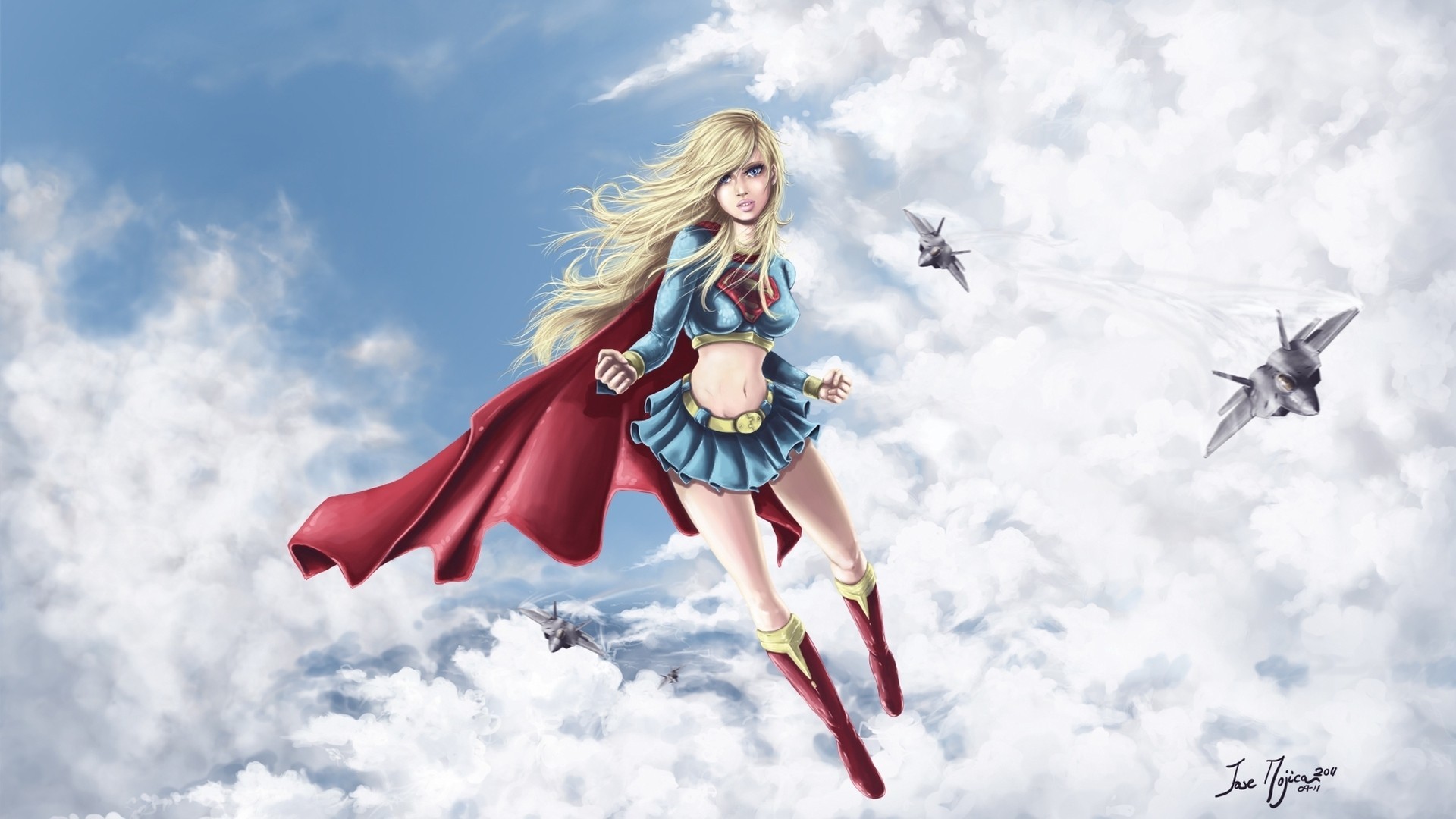 1920x1080 Download Wallpaper blondes women clouds aircraft dc comics costume  superheroes supergirl -305-56