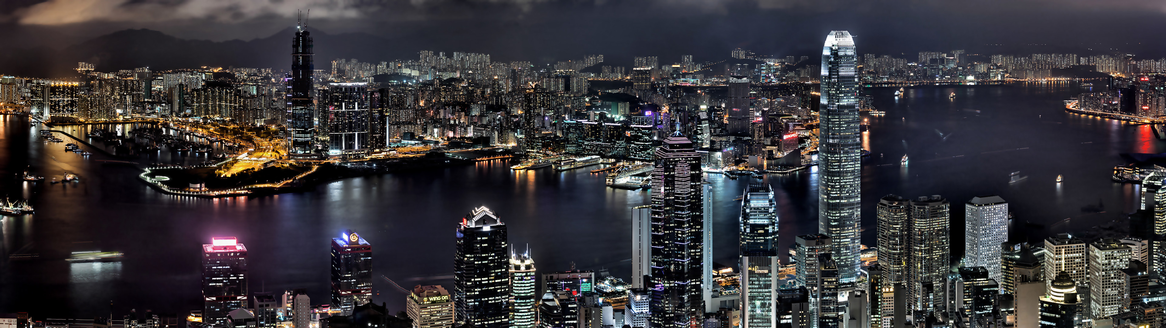 3840x1080 Cityscapes night buildings Hong Kong wallpaper |  | 61374 |  WallpaperUP