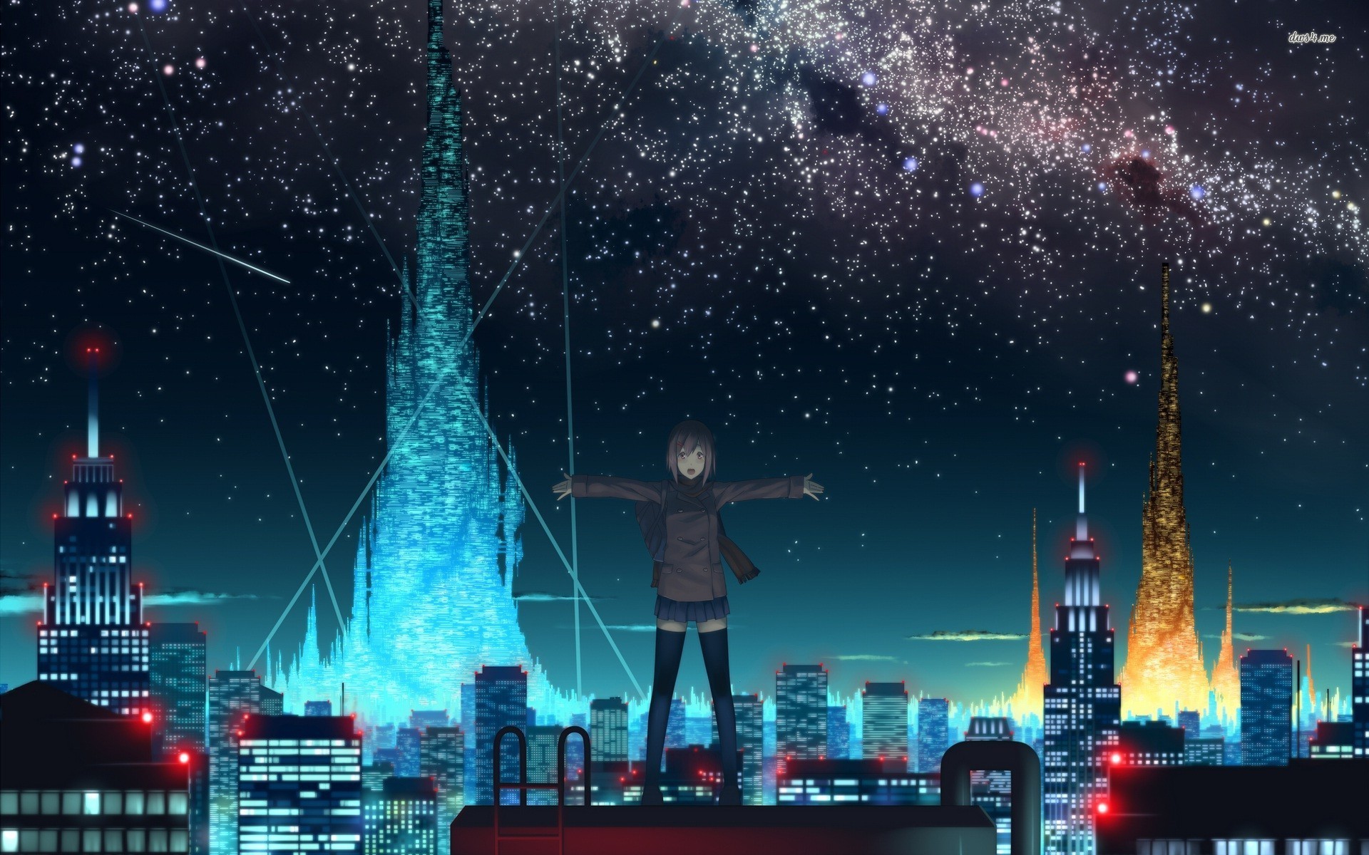 1920x1200 ... Starry sky over anime city wallpaper  ...