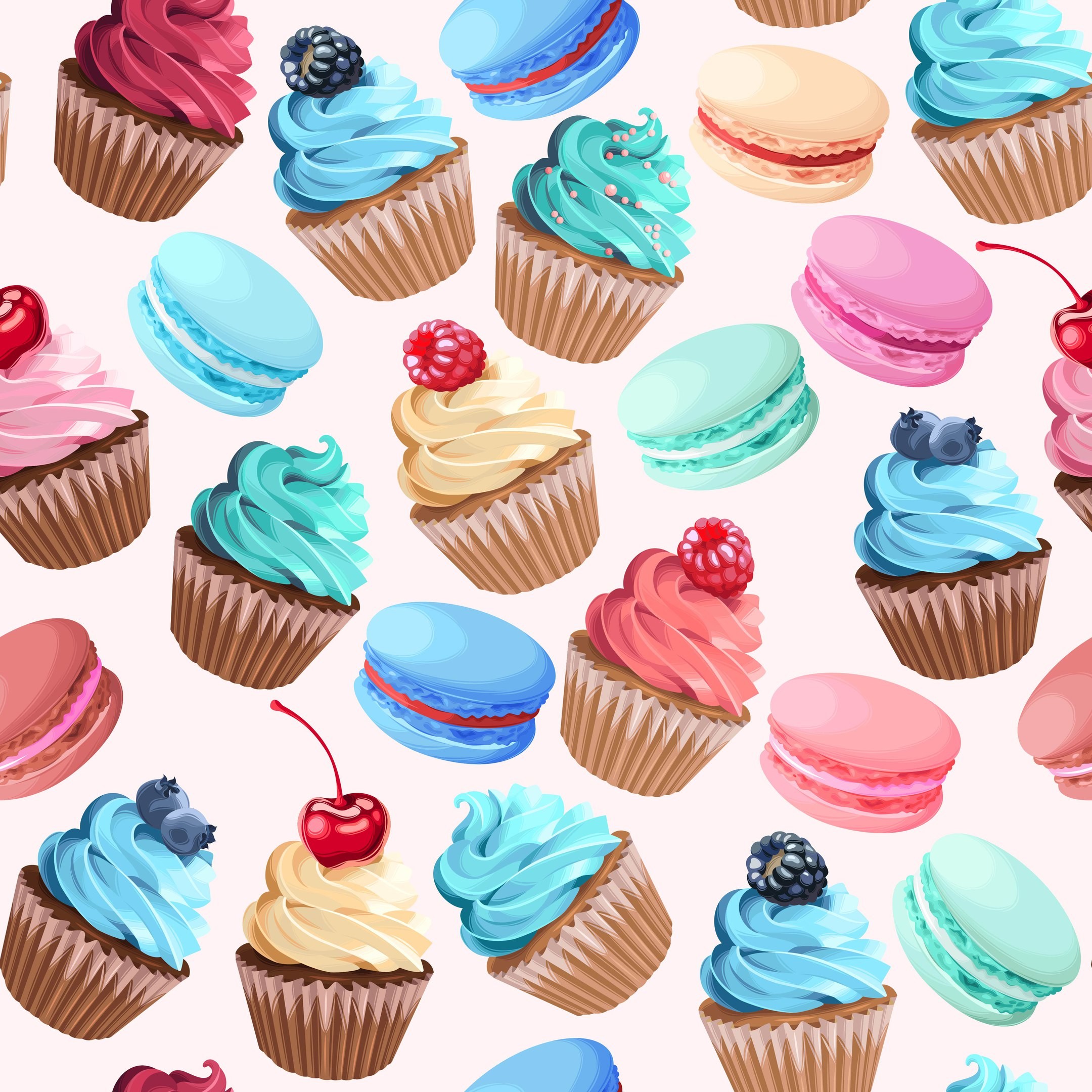 2160x2160 Background, illustration, pattern, cute, art, food, sweet, cupcakes