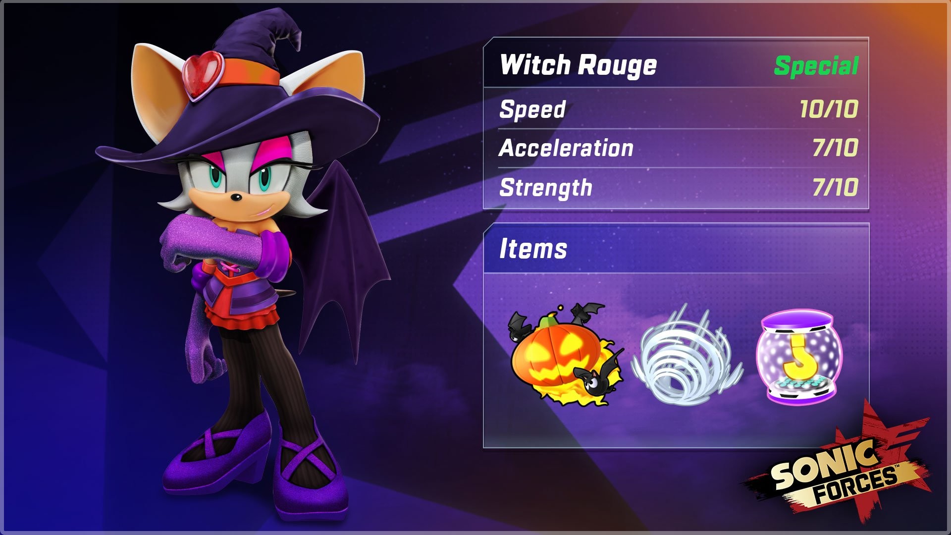 1920x1080 Being a special playable character, her stats are pretty impressive –  straight 7s for Acceleration and Strength and a whopping 10 for Speed.