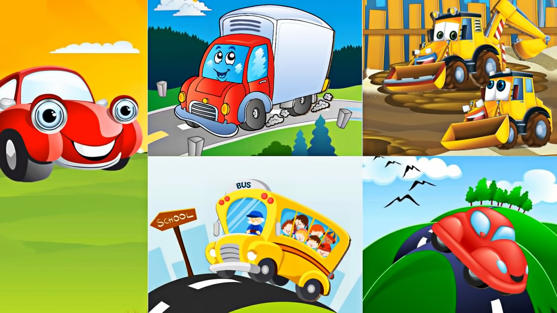 1920x1080 Children's cartoon about Cars - Learn Transportation: School bus, car,  tractor - YouTube