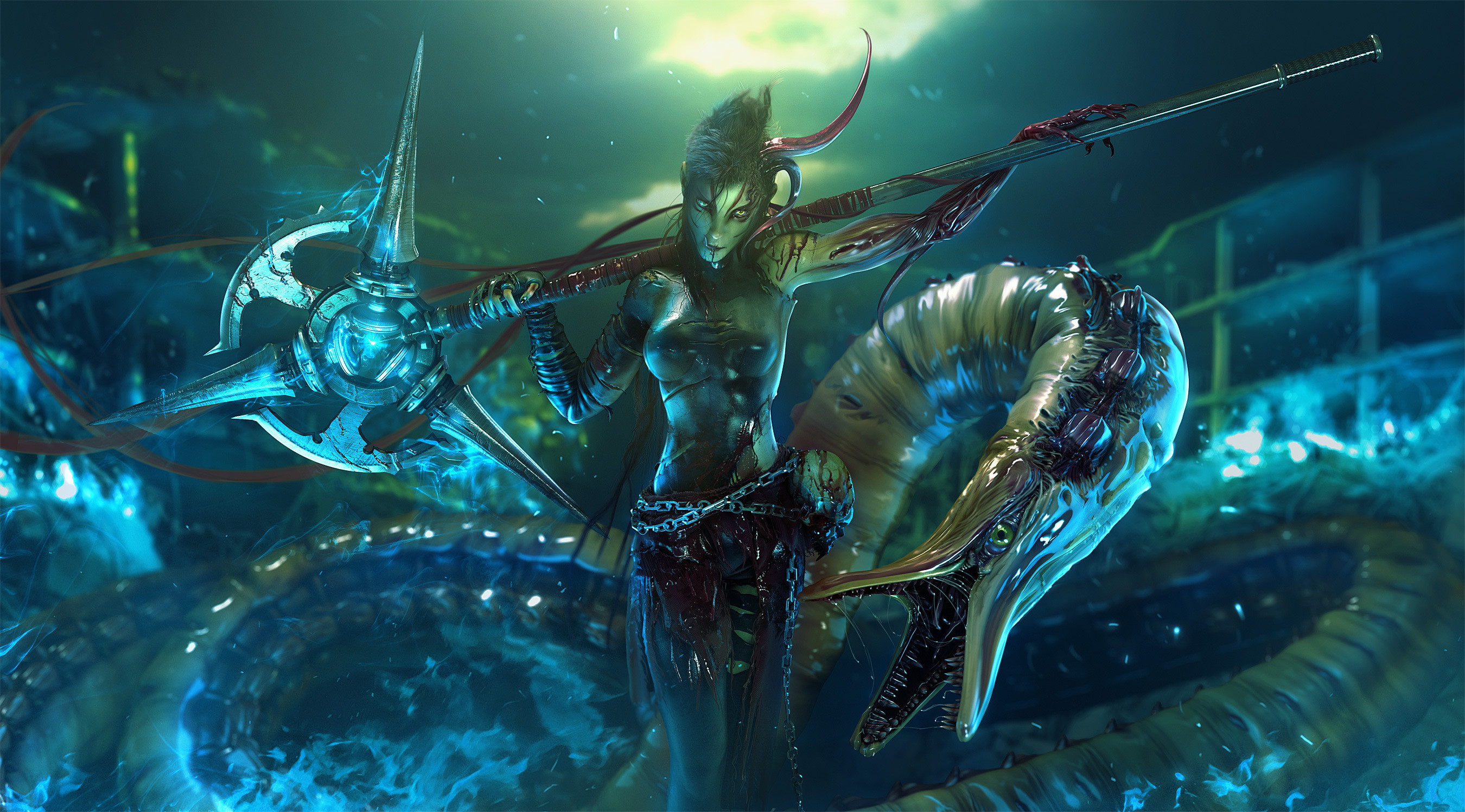2700x1497 Fantasy - Sea Monster Magic Magical Magician Sorcerer Sorceress Fantasy  Wallpaper