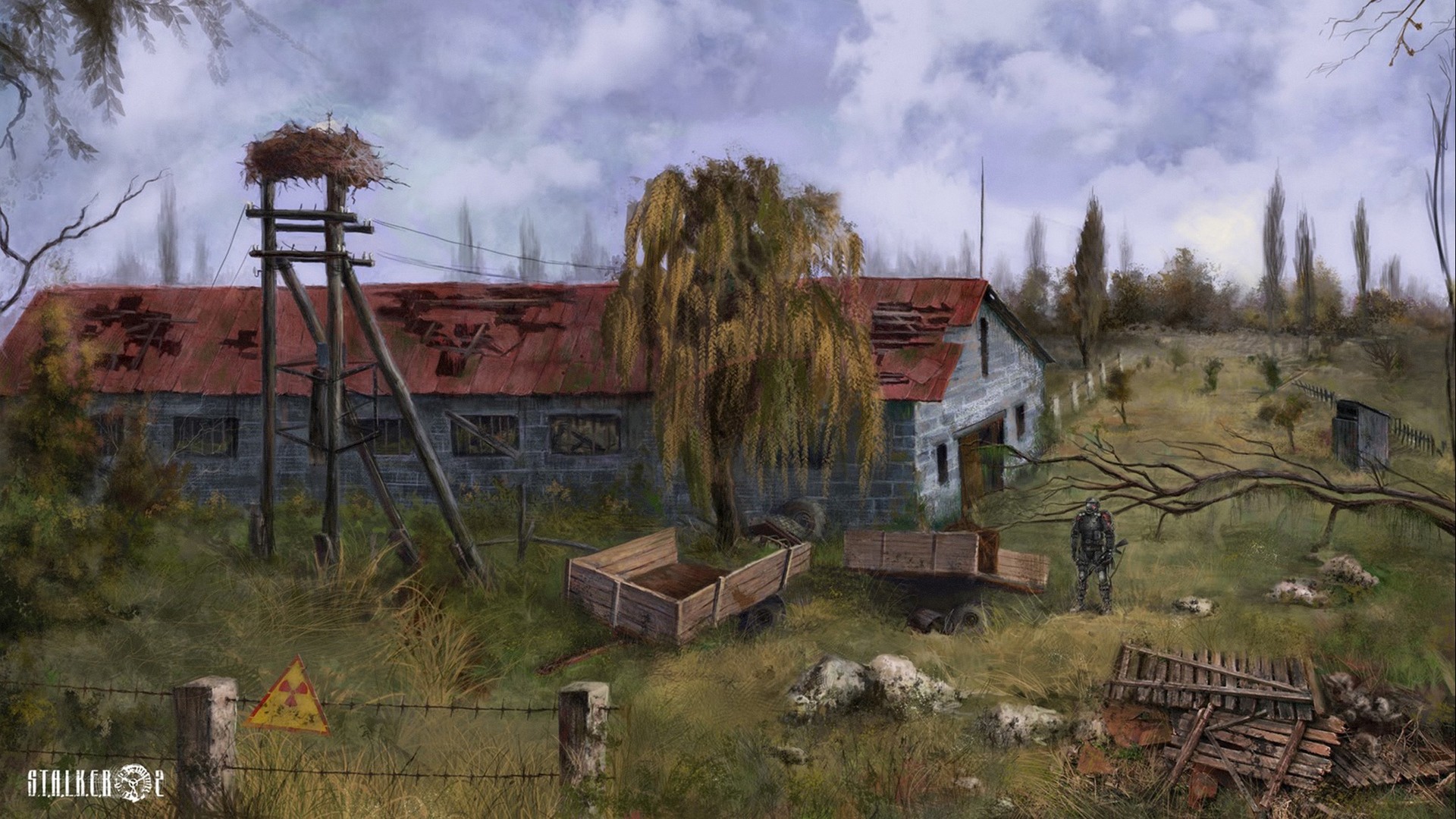 1920x1080  Wallpaper stalker, area, pripyat, ukraine, warehouse, trees