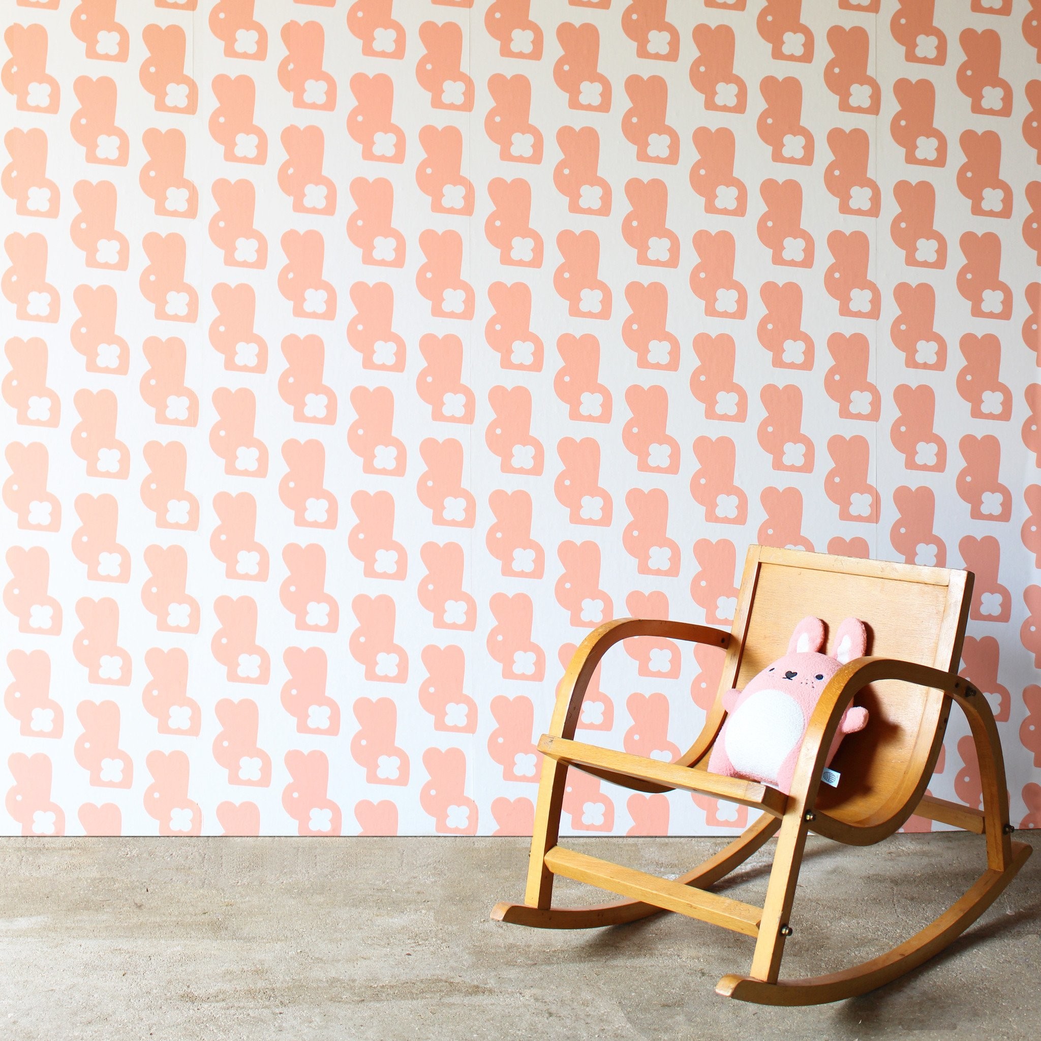 2048x2048 Cute pink bunny wallpaper perfect for creating a modern scandi style  nursery or kids room.