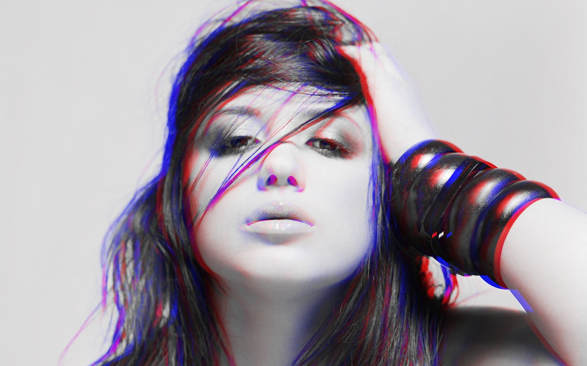 1920x1200 anaglyph 3d women hands on head bracelets Wallpapers HD / Desktop and  Mobile Backgrounds