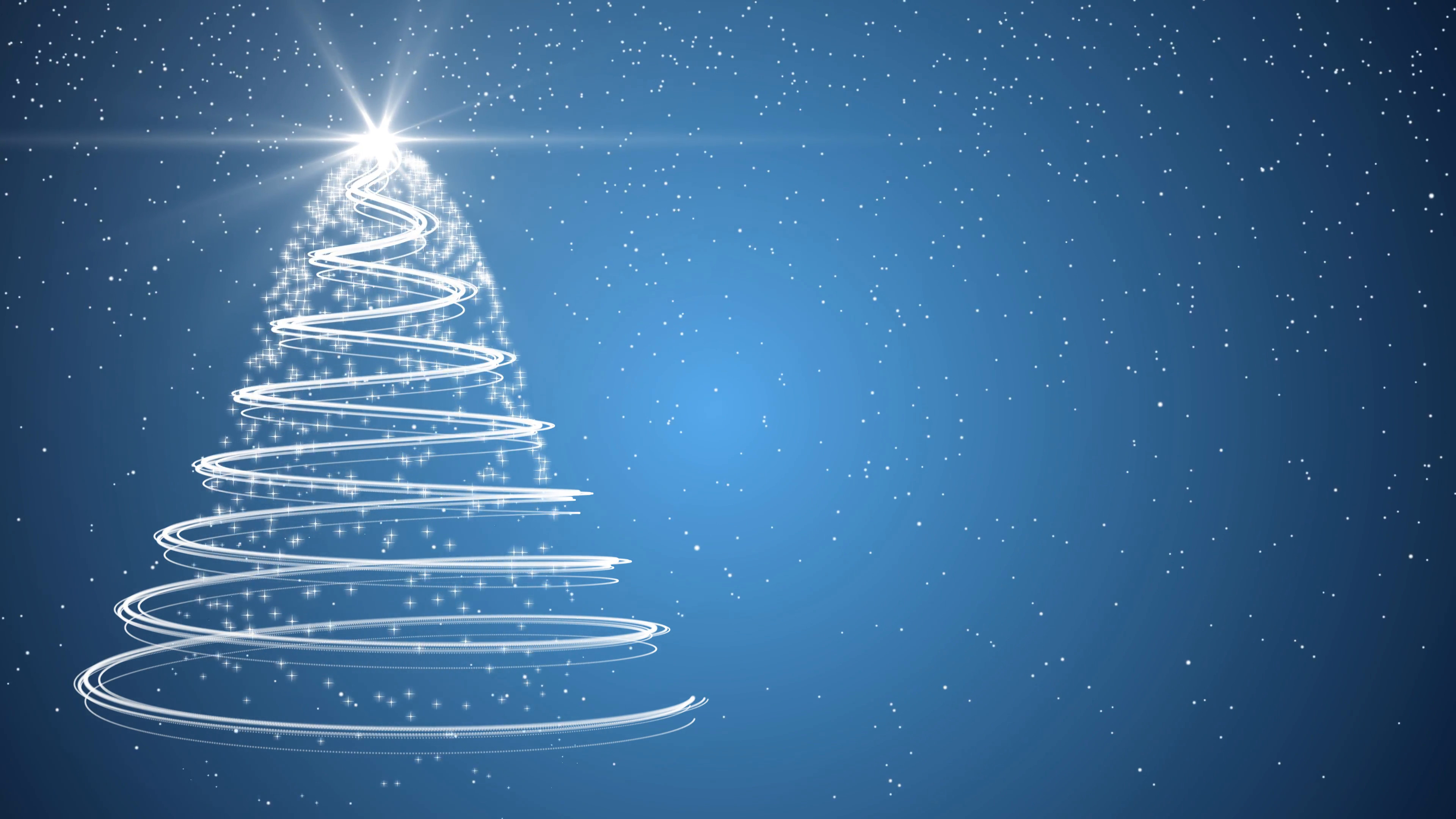 3840x2160 Subscription Library Blue Christmas tree xmas holiday celebration winter  snow animation background