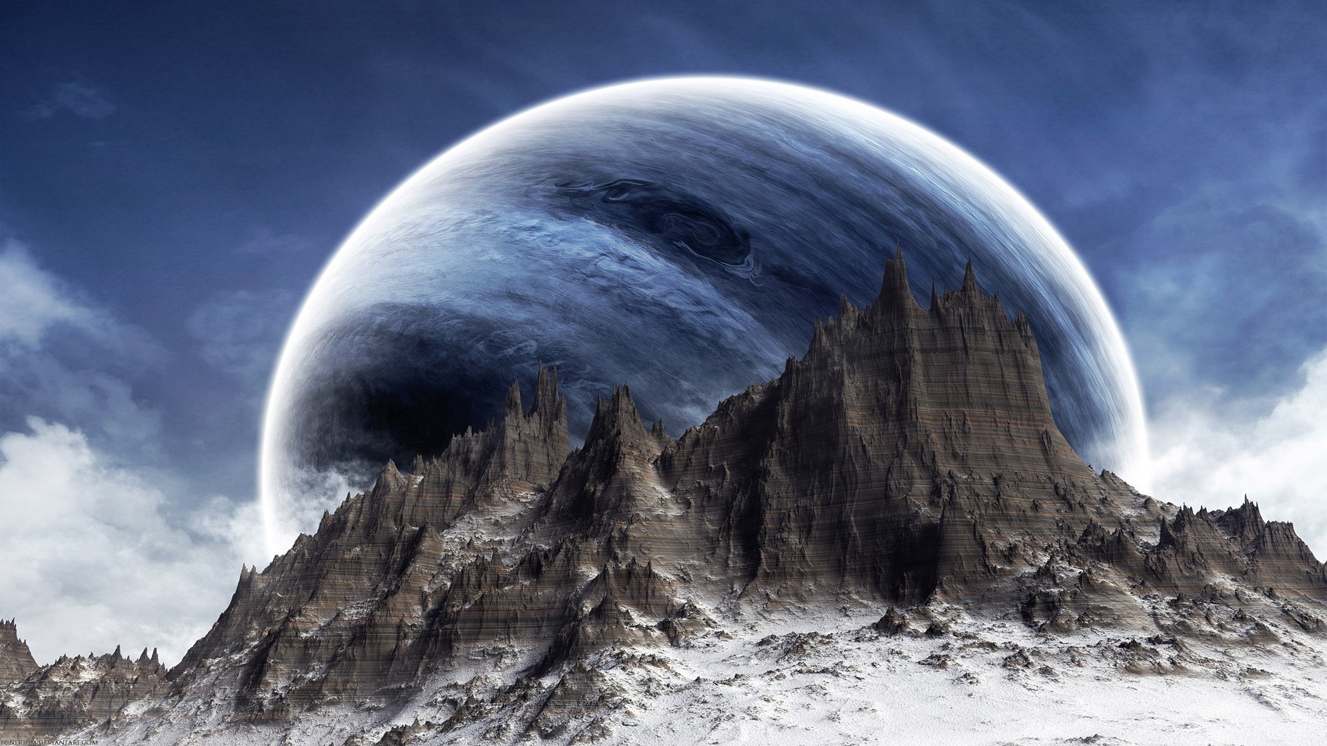 1920x1080 Fantasy art mountains outer space planets wallpaper