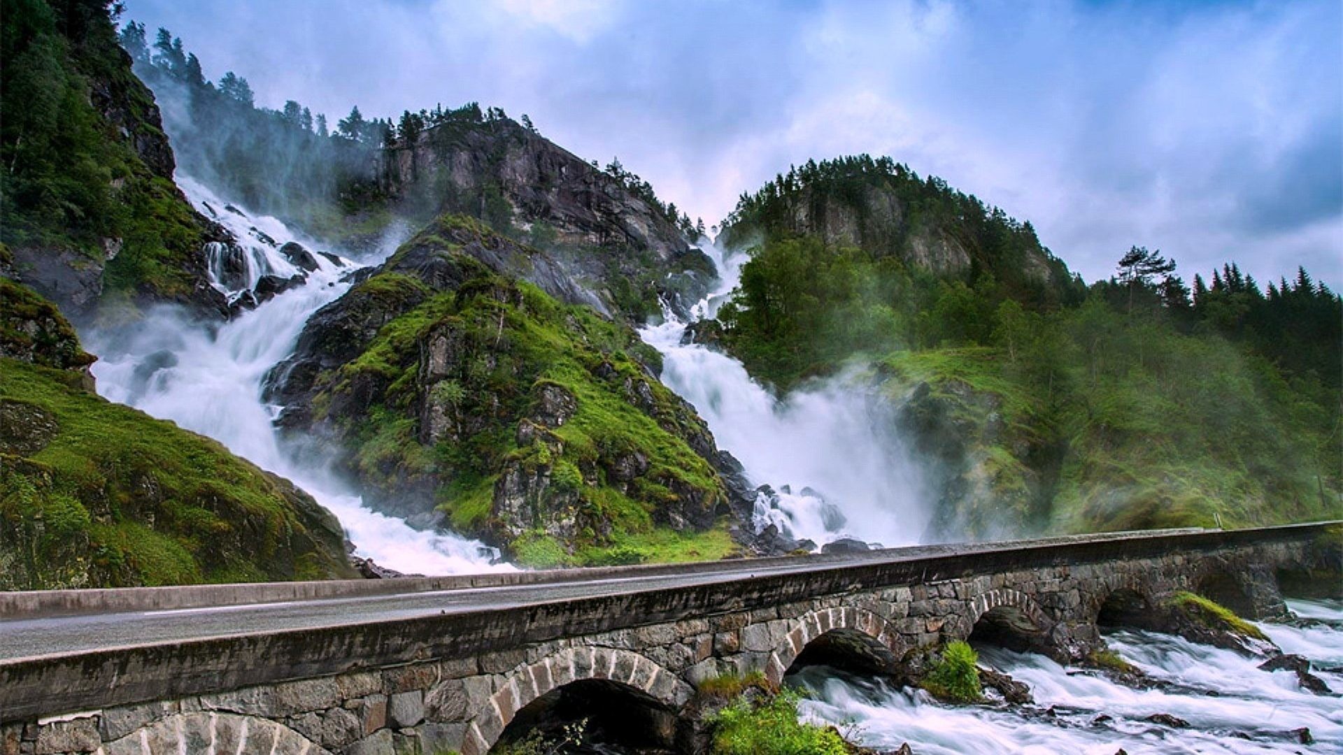 1920x1080 Waterfalls - Bridge Latefossen Waterfall Nature Norway Live Wallpaper For  Windows 7 for HD 16: