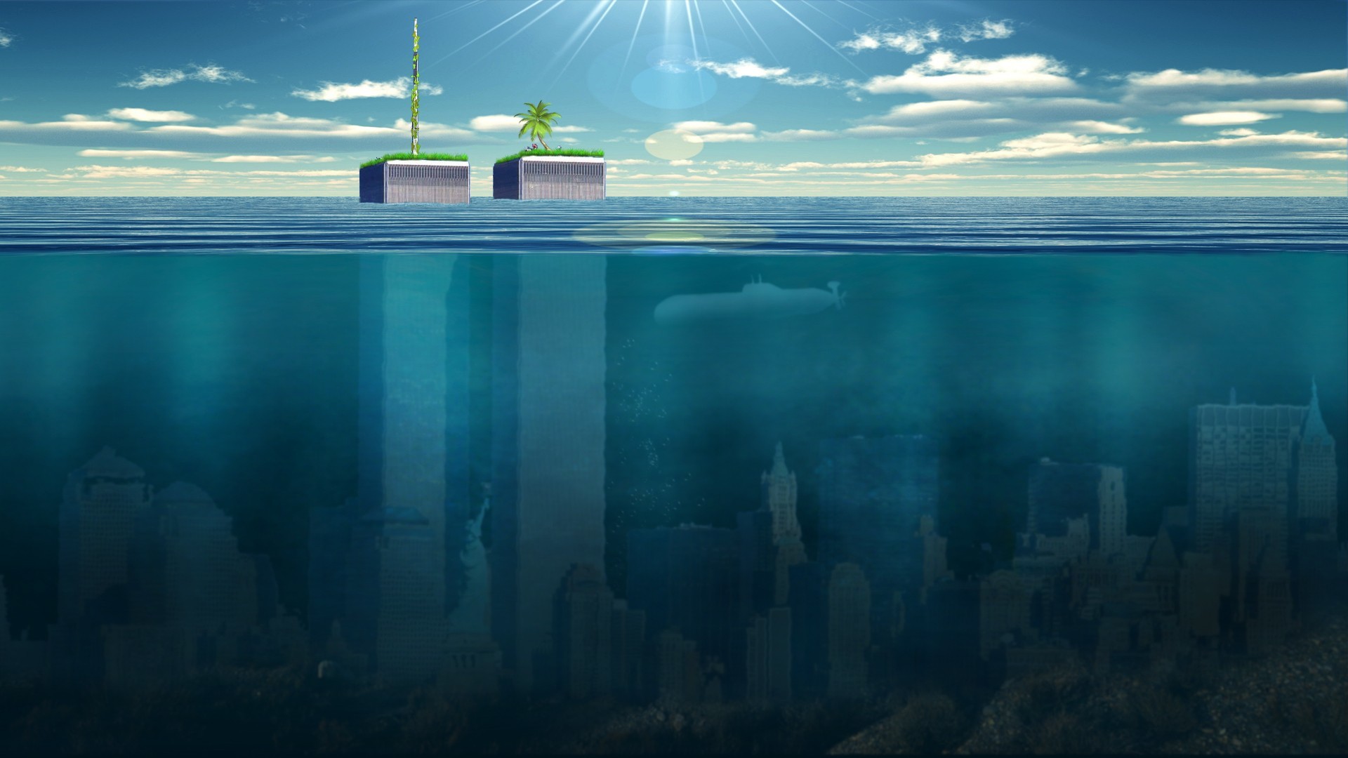 1920x1080 Ocean Post-apocalyptic Sea Underwater World Trade Center