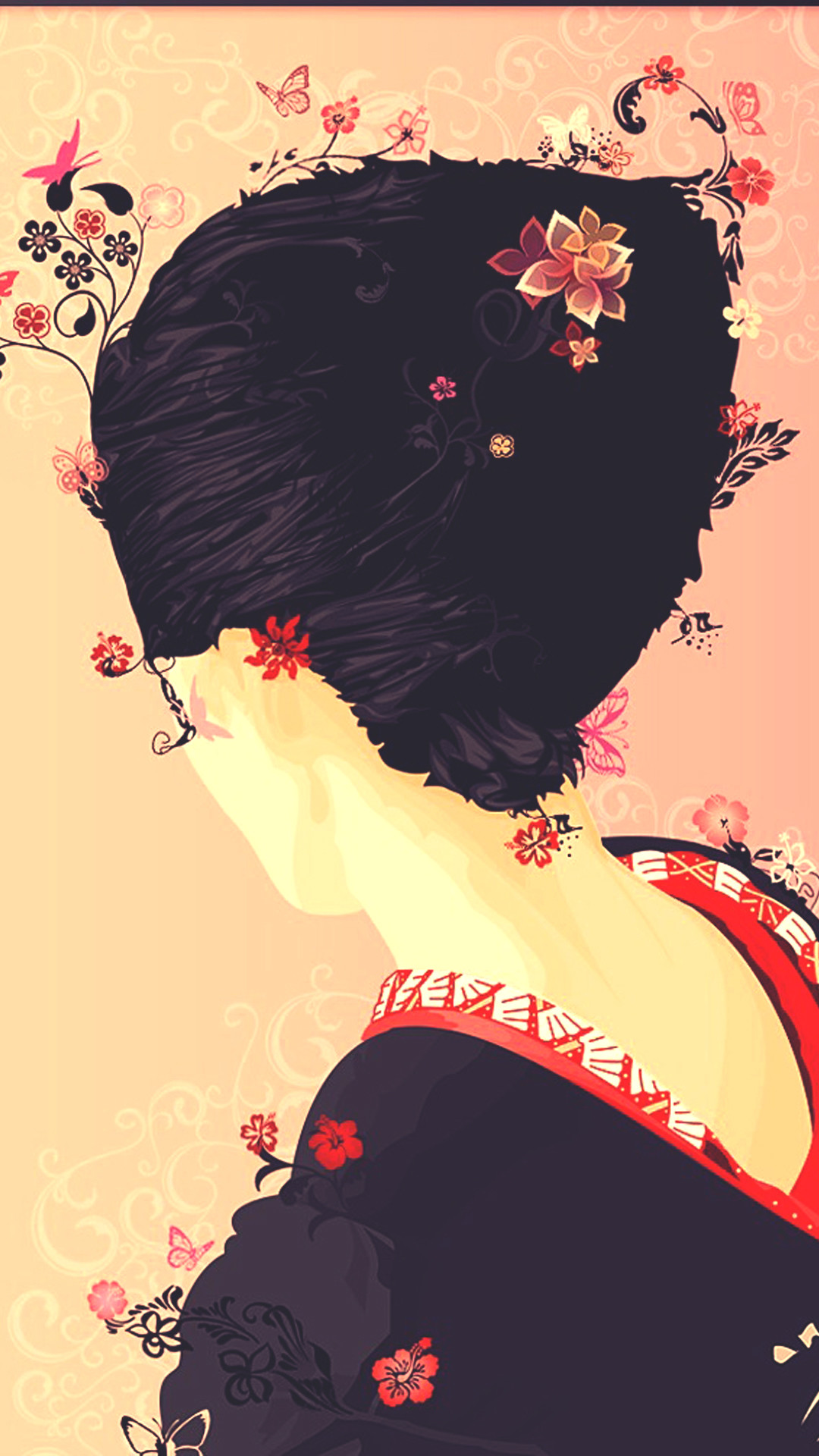 1080x1920 Japanese Geisha Illustration Cherry Blossom Android Wallpaper