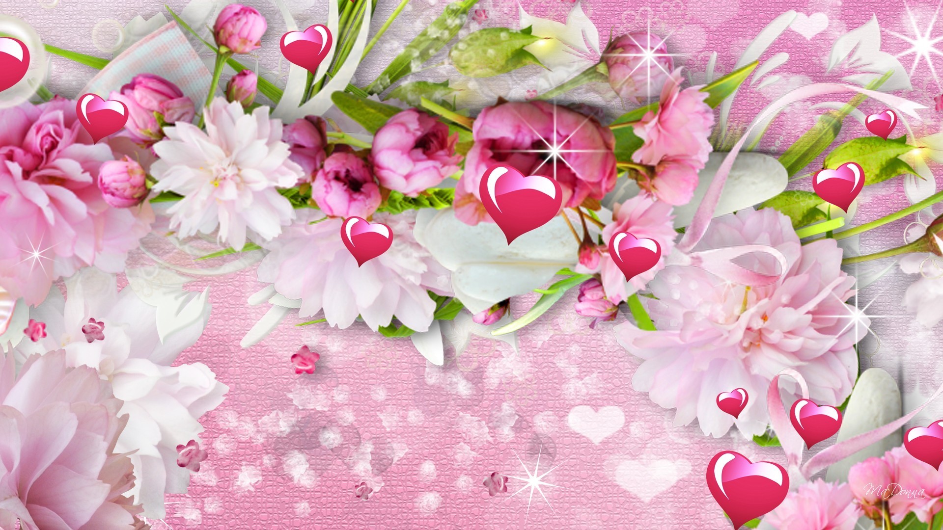 1920x1080 Flowers Summer Spring Hearts Peonies Valentines Sparkle Pink Day Stars  Tropical Flower Desktop Wallpaper Detail