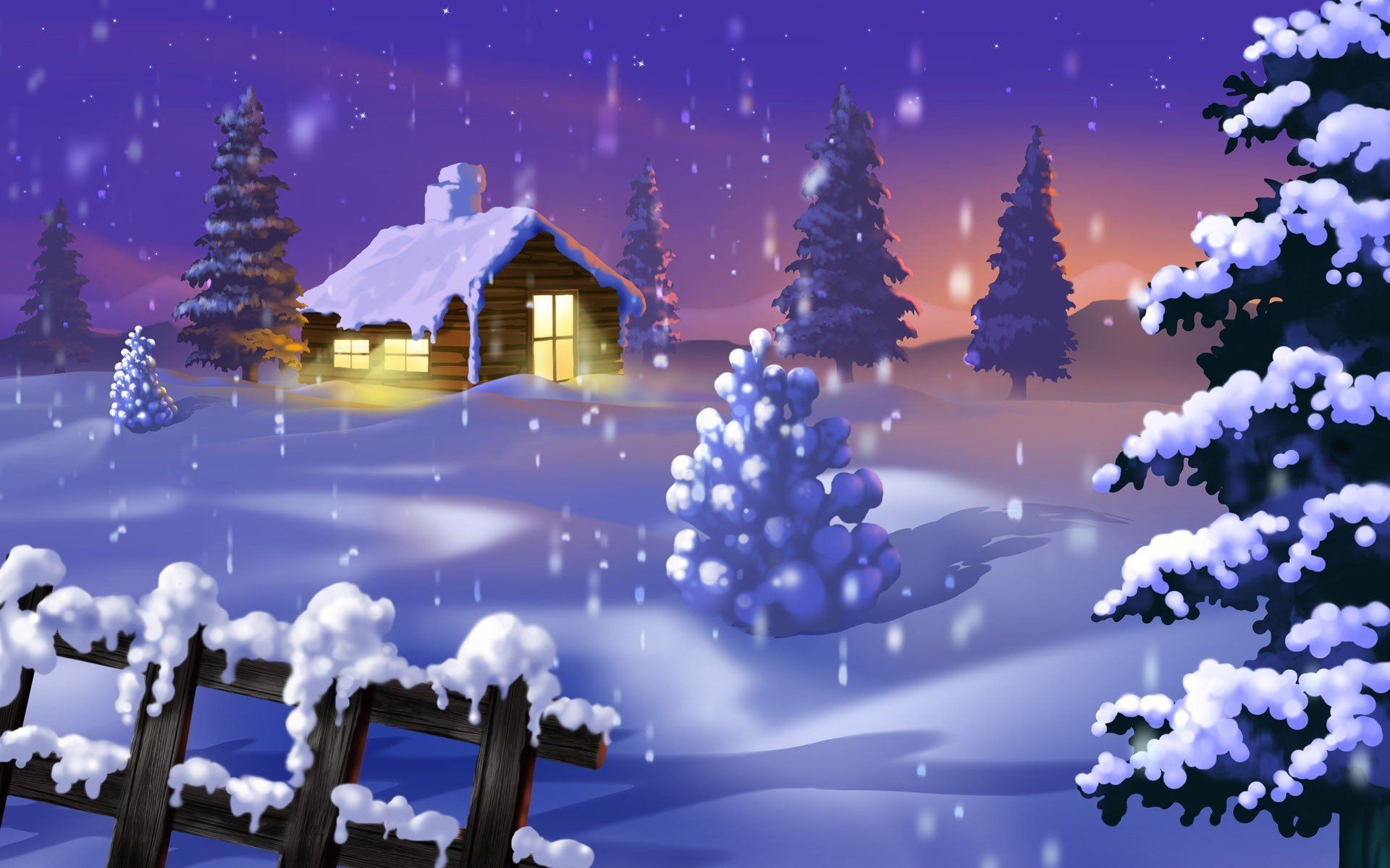 1920x1200 1600x1200 Winter: Fence Rustic Snow Trees Winter Cabin Wallpaper  Screensavers">