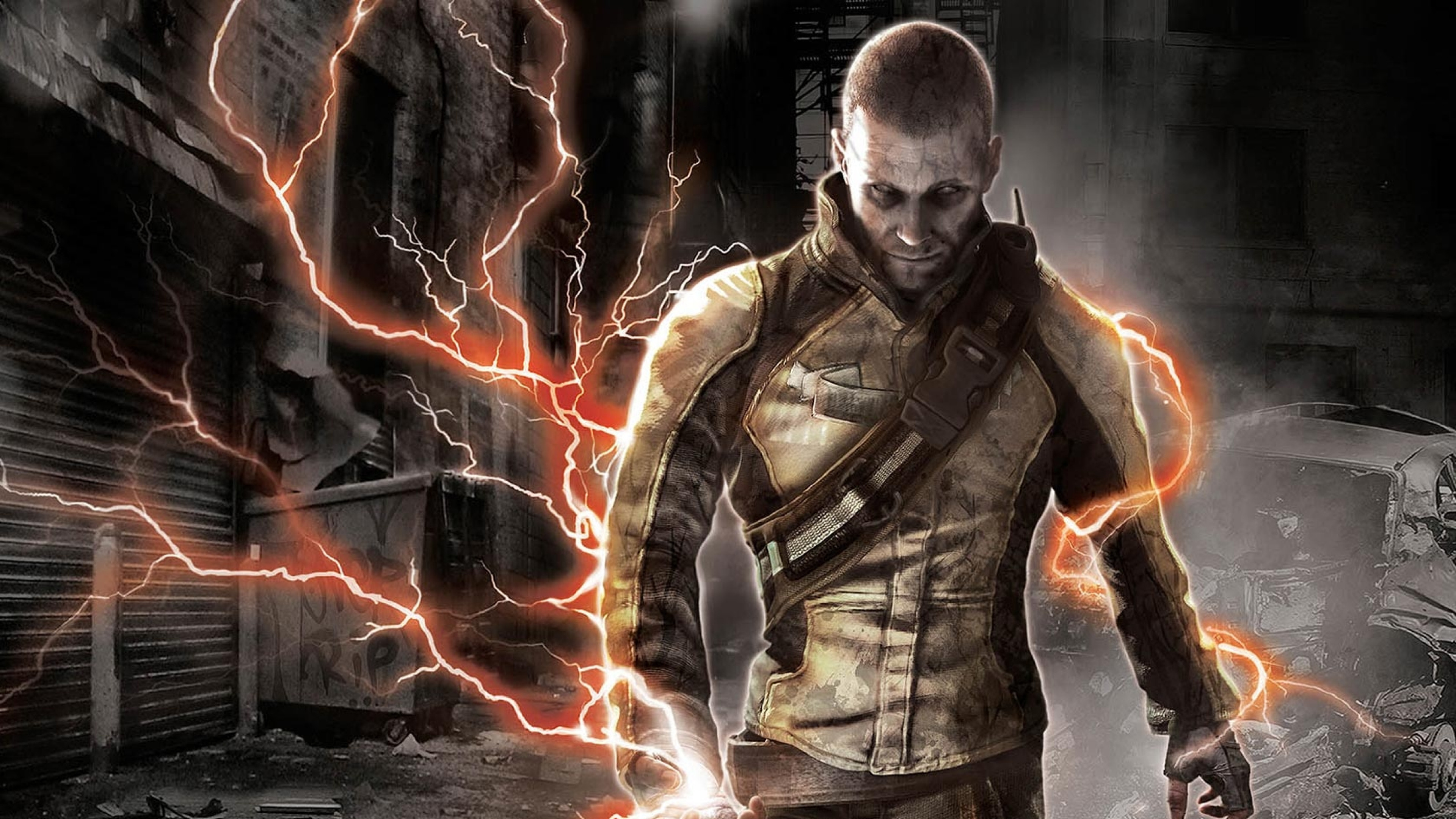 3840x2160  Wallpaper infamous, electricity, look, cole, hand