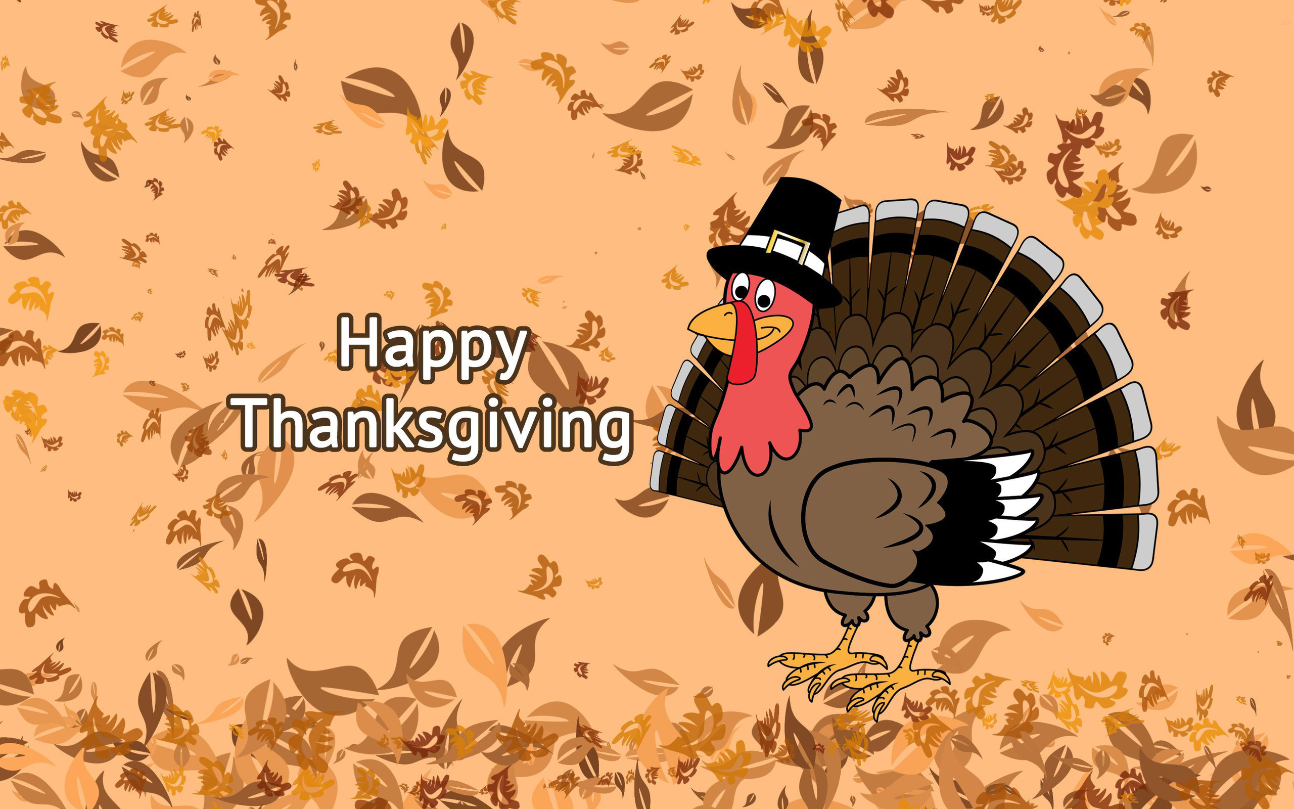 2560x1600 Happy Thanksgiving Day Falling Leaves On Turkey Background Hd Wallpaper