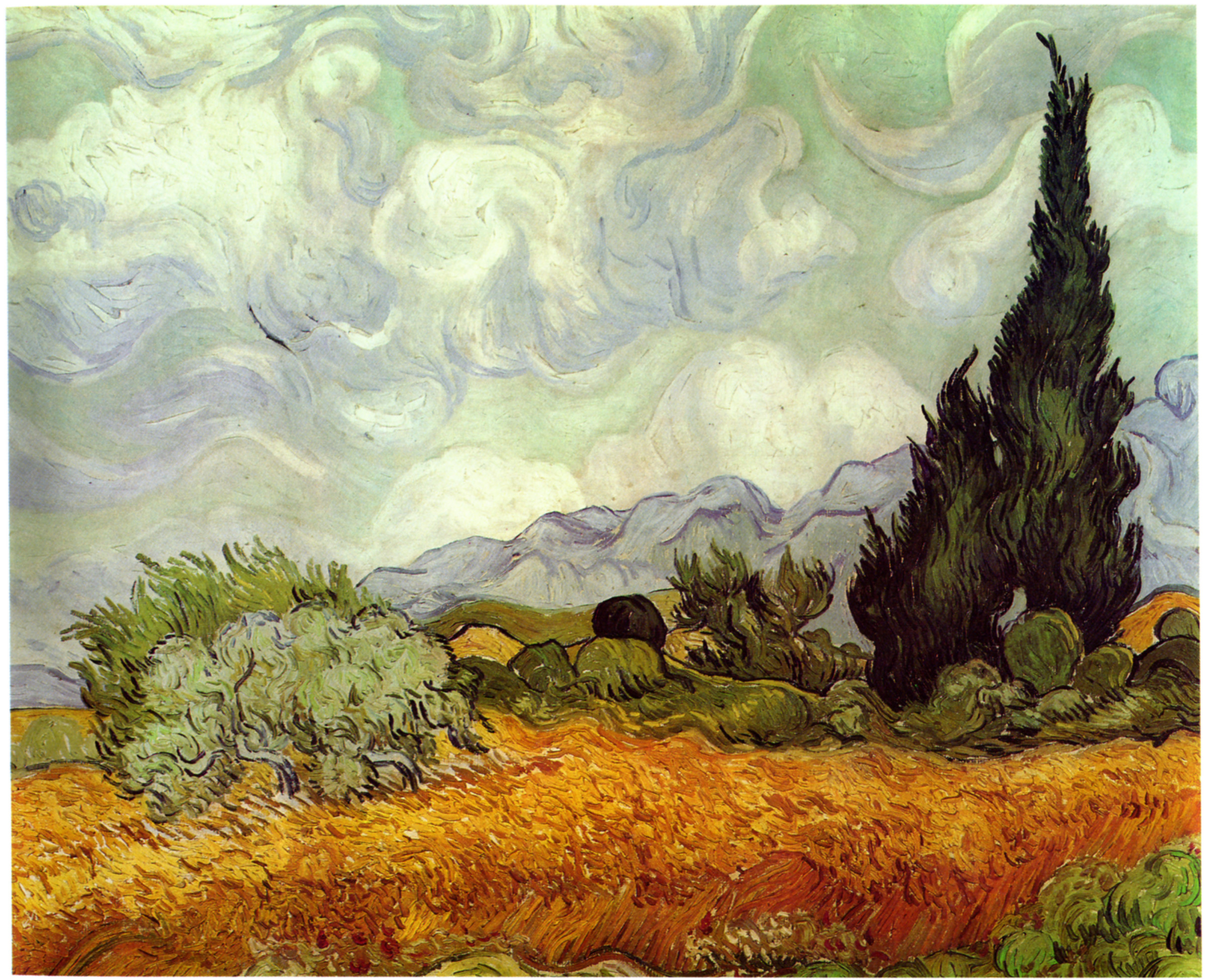 2397x1949 "Wheat Field with Cypresses", Vincent van Gogh, 1889, National Gallery,