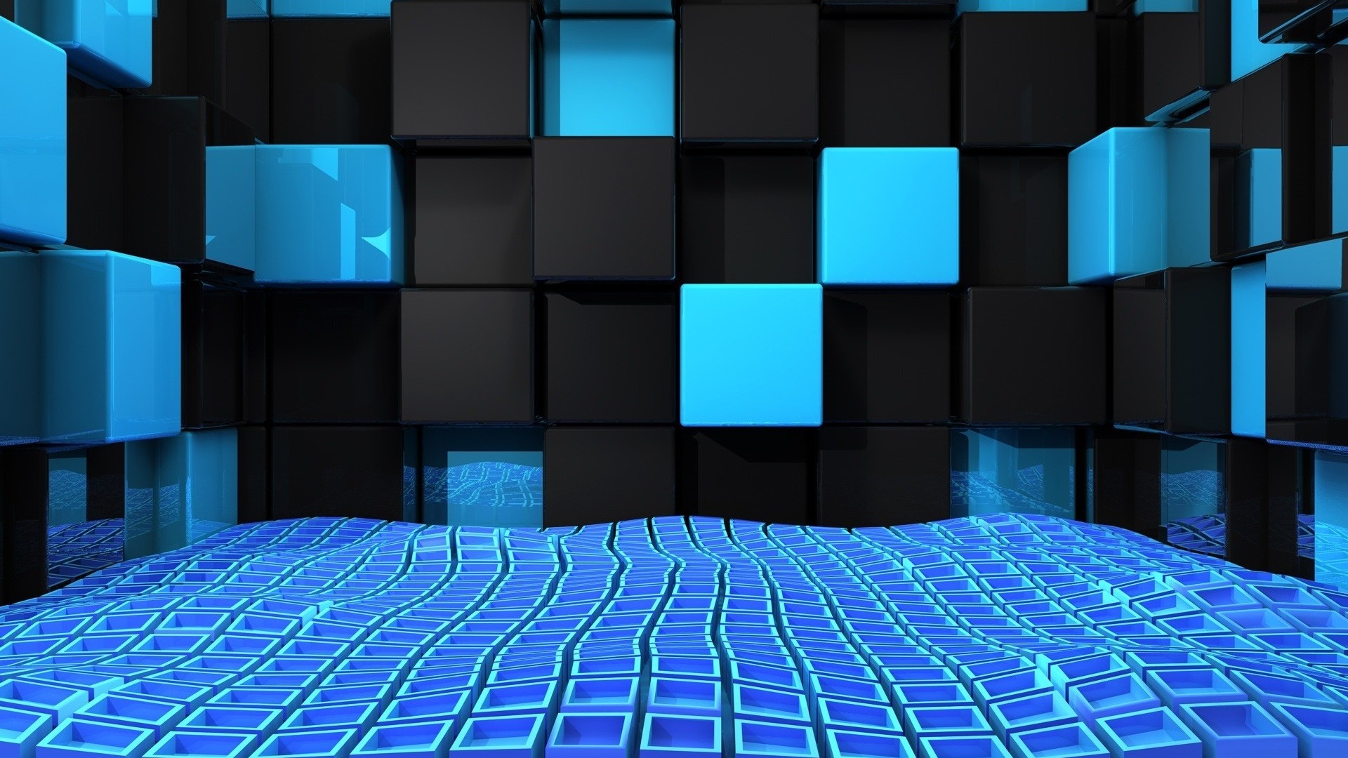 1920x1080 Preview wallpaper cube, squares, space, blue, black, weightlessness  