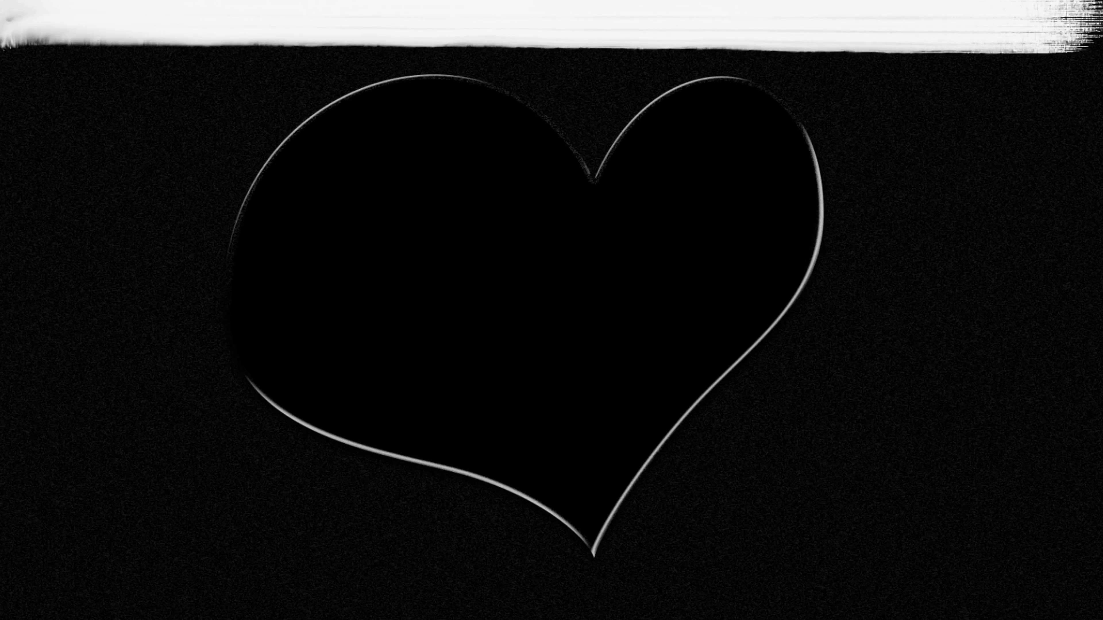 3840x2160 Hand drawn white heart on black background painted over with white paint.  Completely white screen at the final of clip. Valentines day artistic  background.