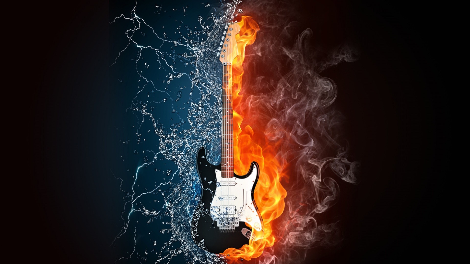 1920x1080 Cool Fire And Water Guitar Image Hd Wallpaper