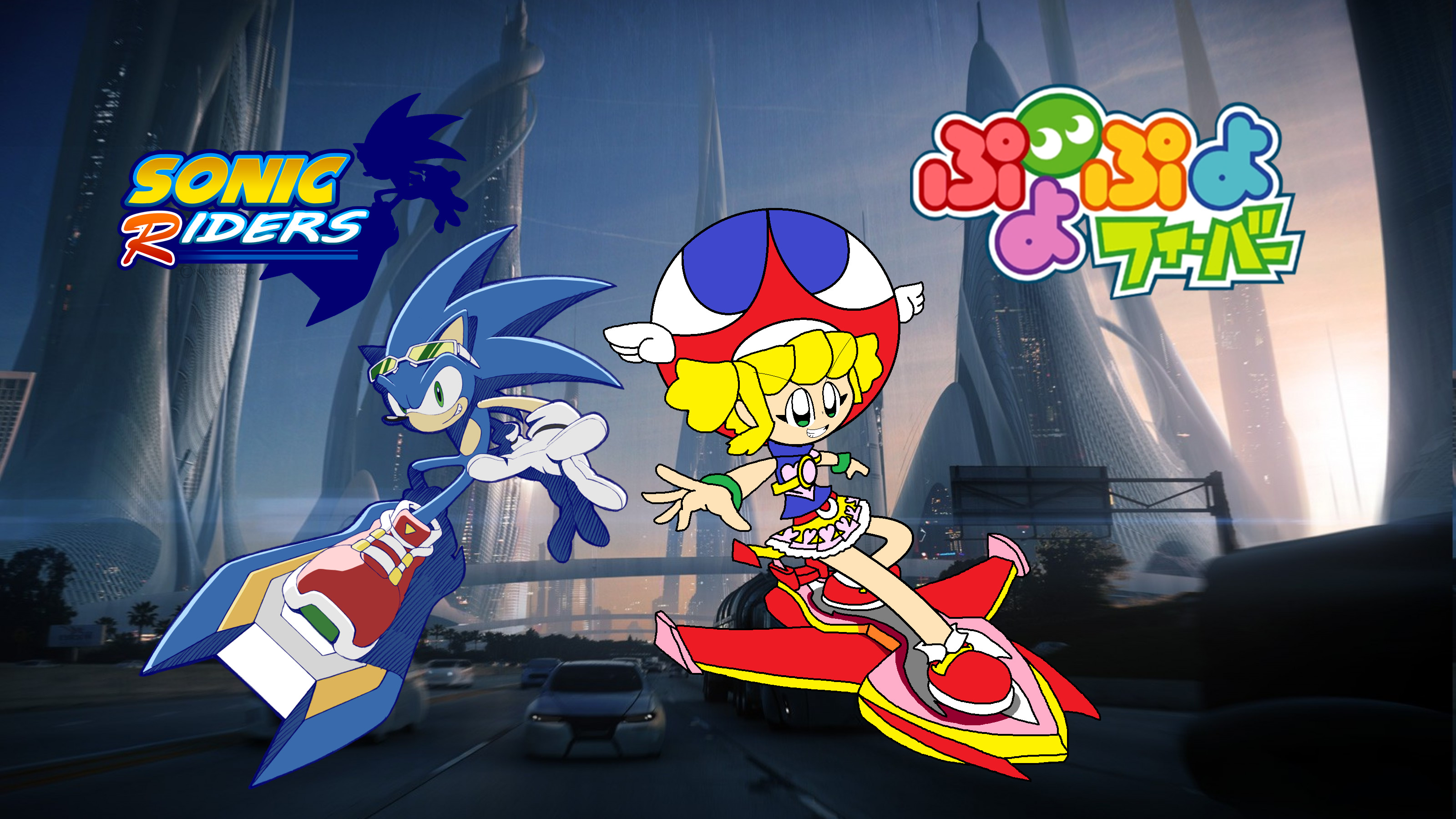 3200x1800 ... Sonic Riders and Puyo Puyo Fever: Sonic and Amitie by wilsonasmara
