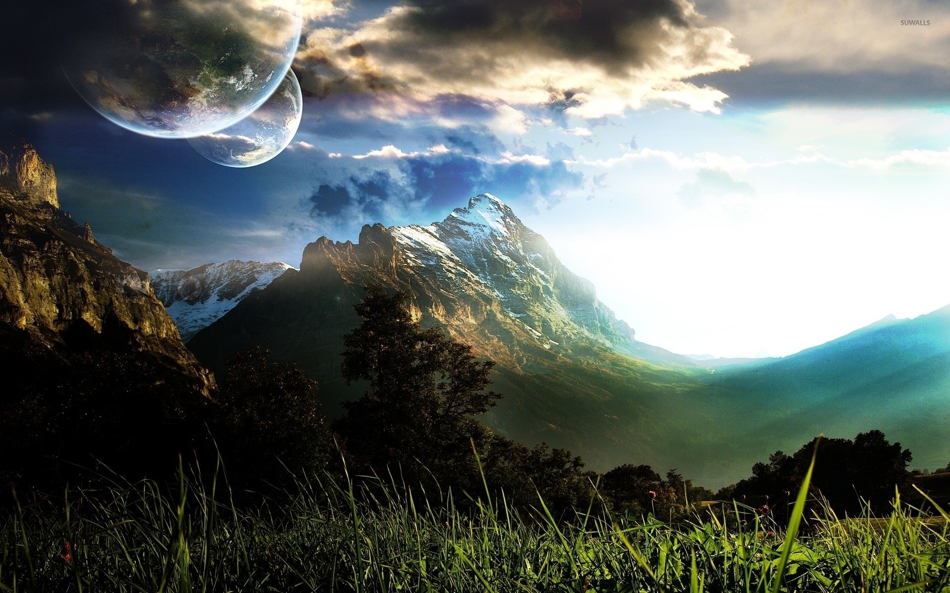 1920x1200 Planets over the mountains wallpaper  jpg