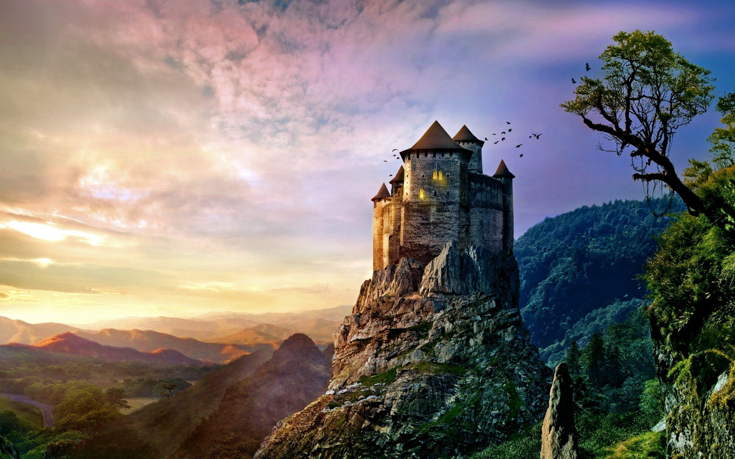 2560x1600 Princess Castle Mountain Fantasy Wallpaper HD For Desktop
