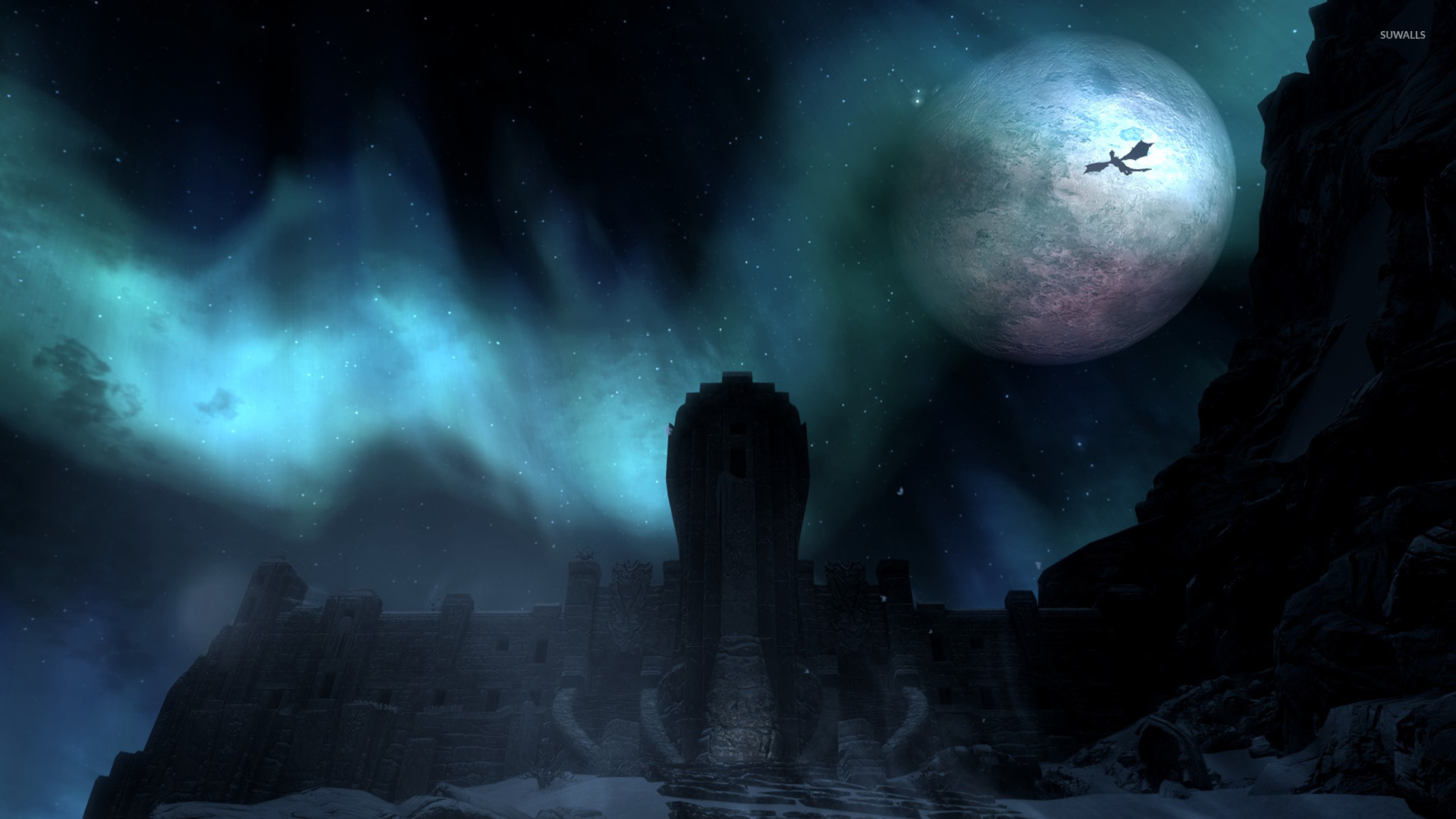 1920x1080 Big moon above the castle in The Elder Scrolls V: Skyrim wallpaper   jpg