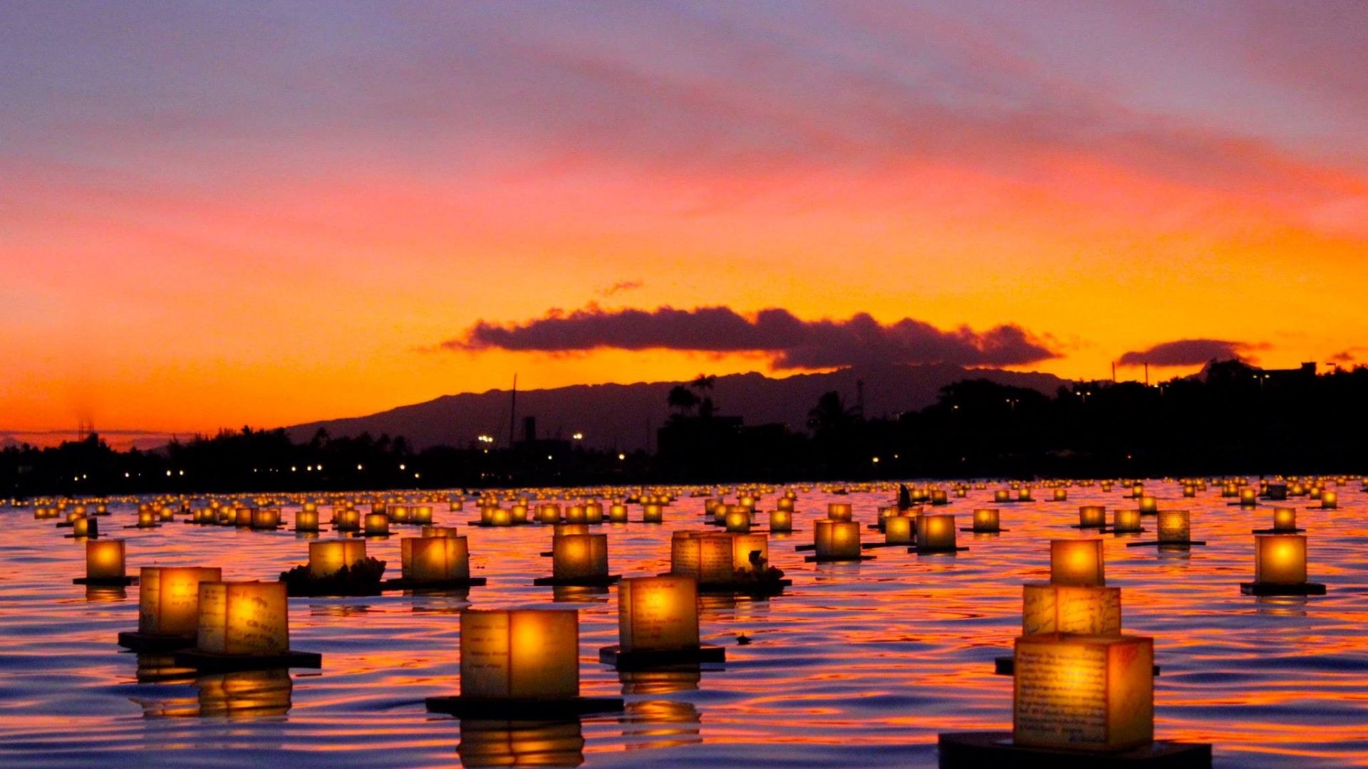 1920x1080 Honolulu Tag - Candles Memory Wold Honolulu Beach Set Dusk Twilight Sun  Oahu Lit Polynesia Orange