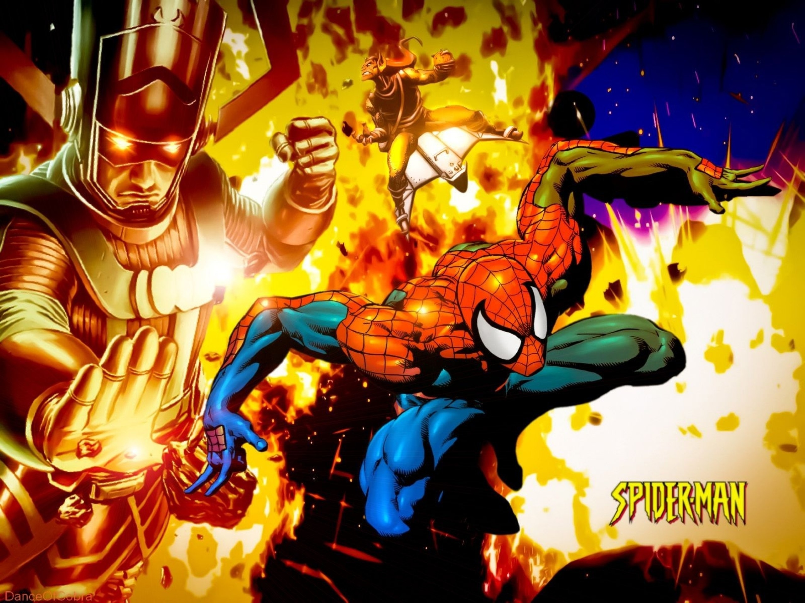 2560x1920 comics spiderman fire marvel comics galactus green goblin Art HD Wallpaper